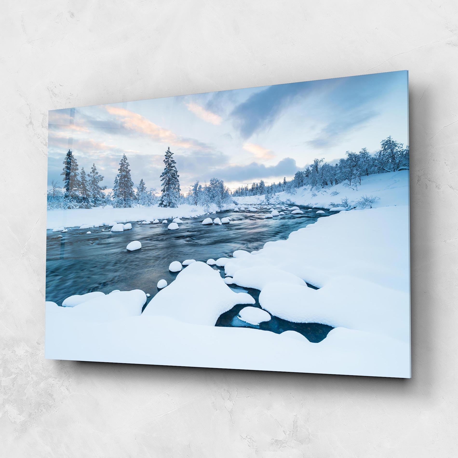 Tablou Sticla Winter River mockup 1