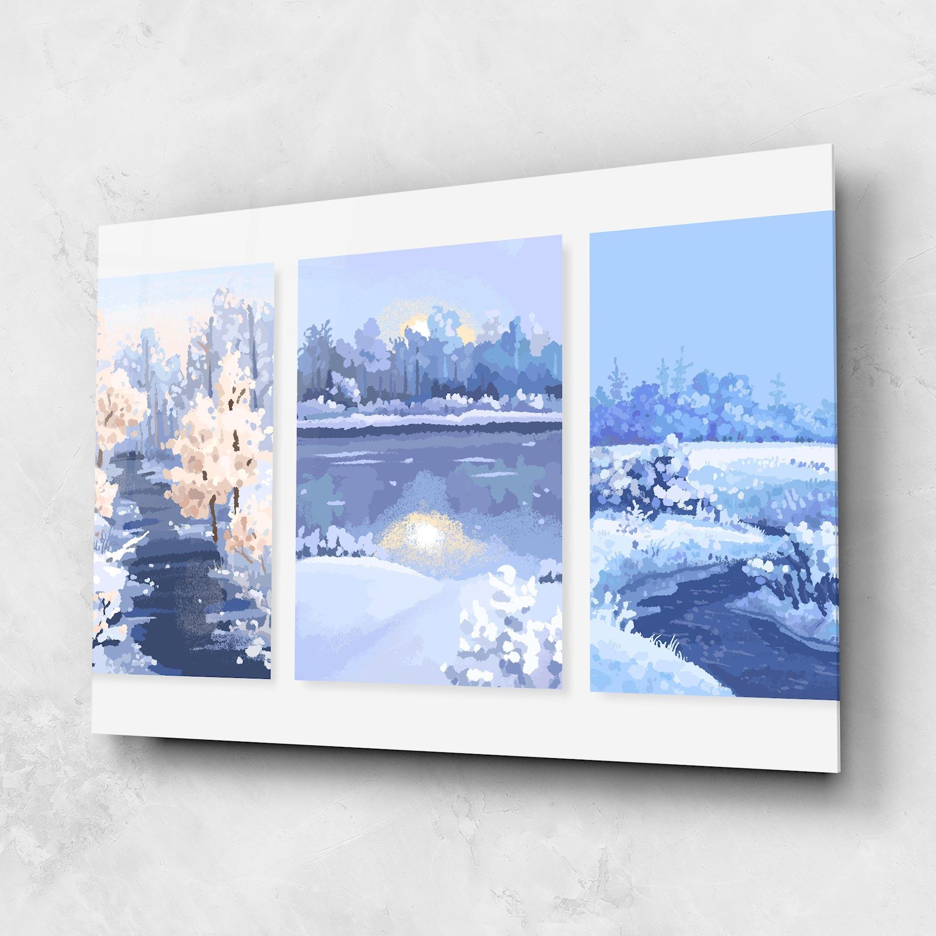 Tablou Sticla Winter_landscape_with_forest_and_field_vector_illustration14 mockup 1