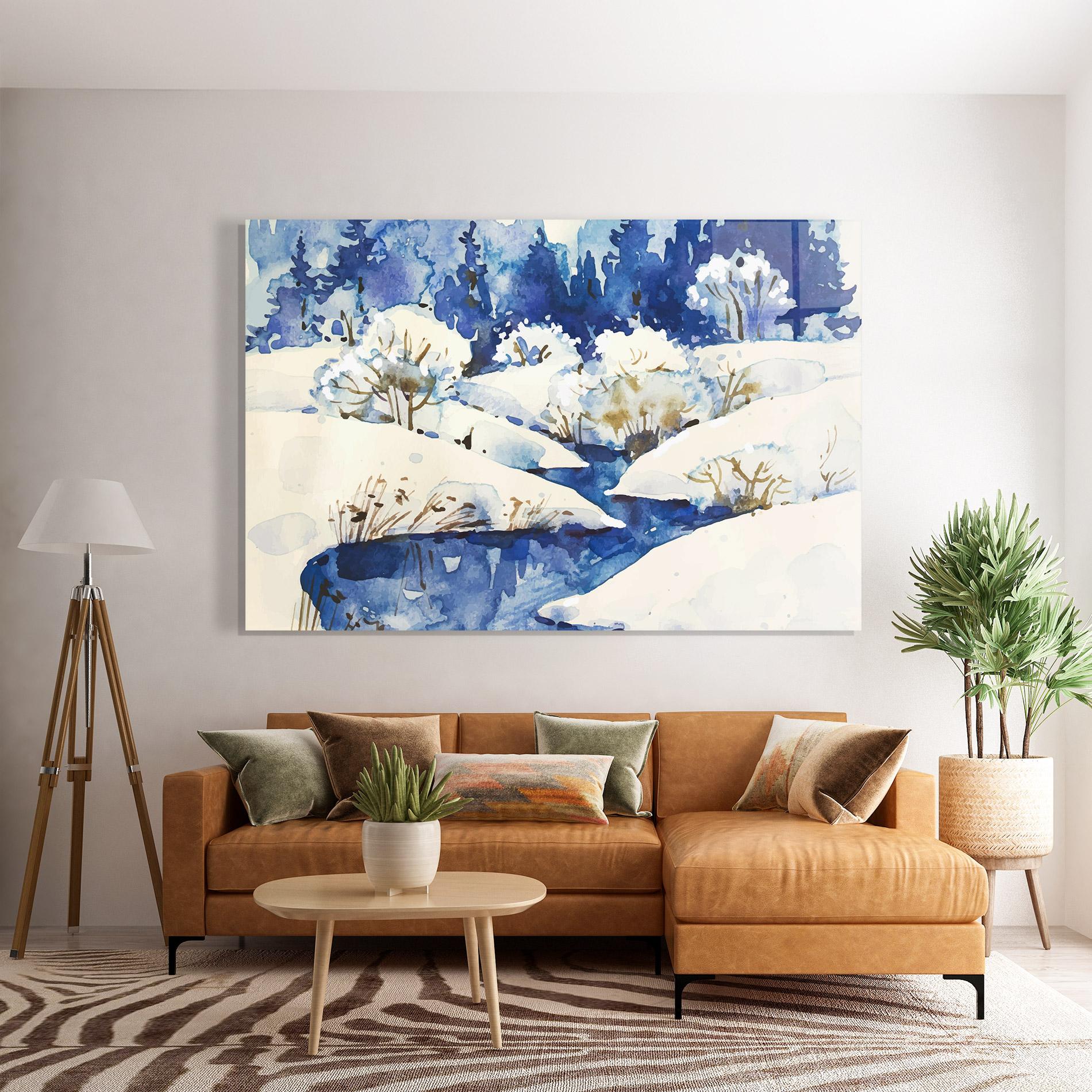 Tablou Sticla Blue Trees Winter mockup 7