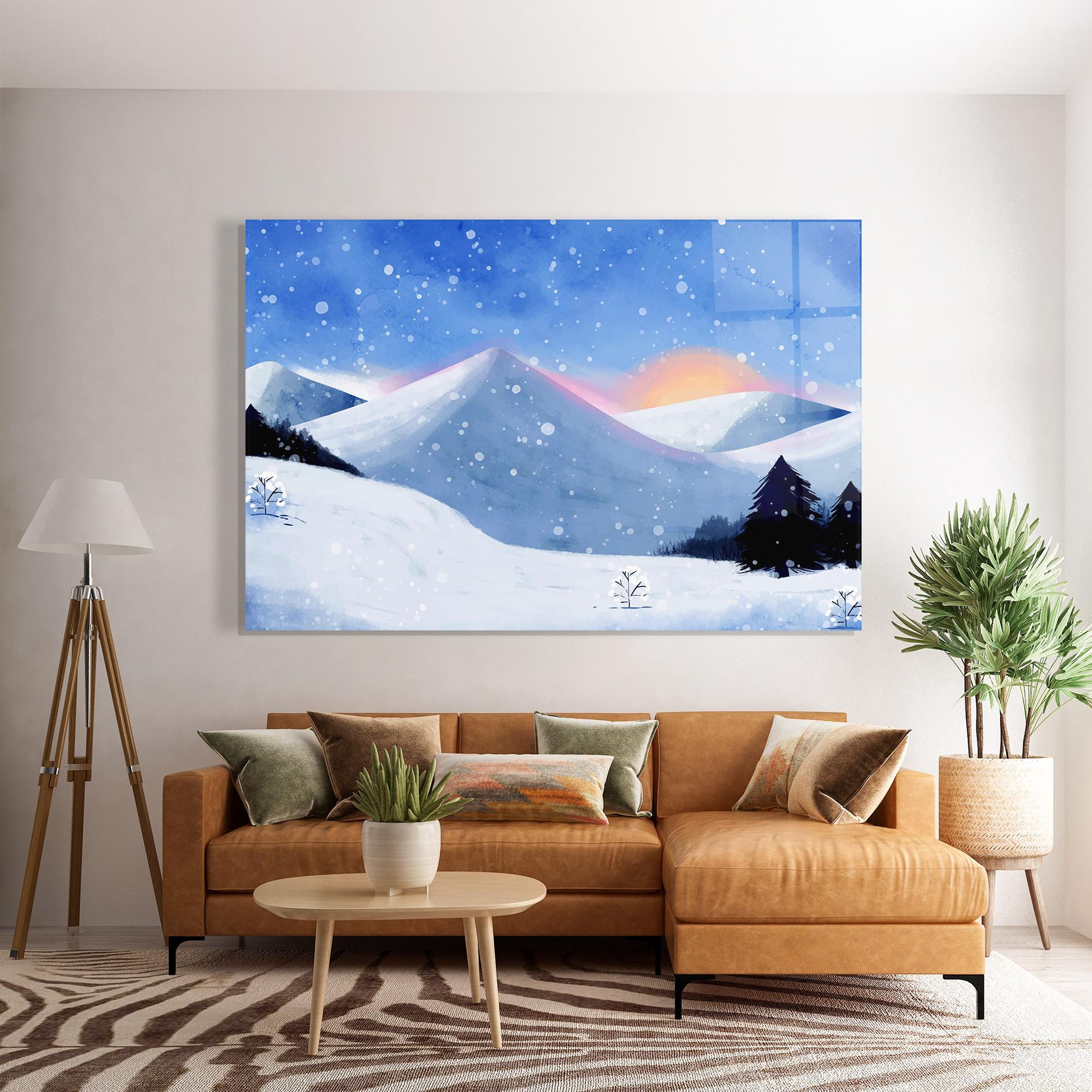 Tablou Sticla Mountain Snow Art mockup 7