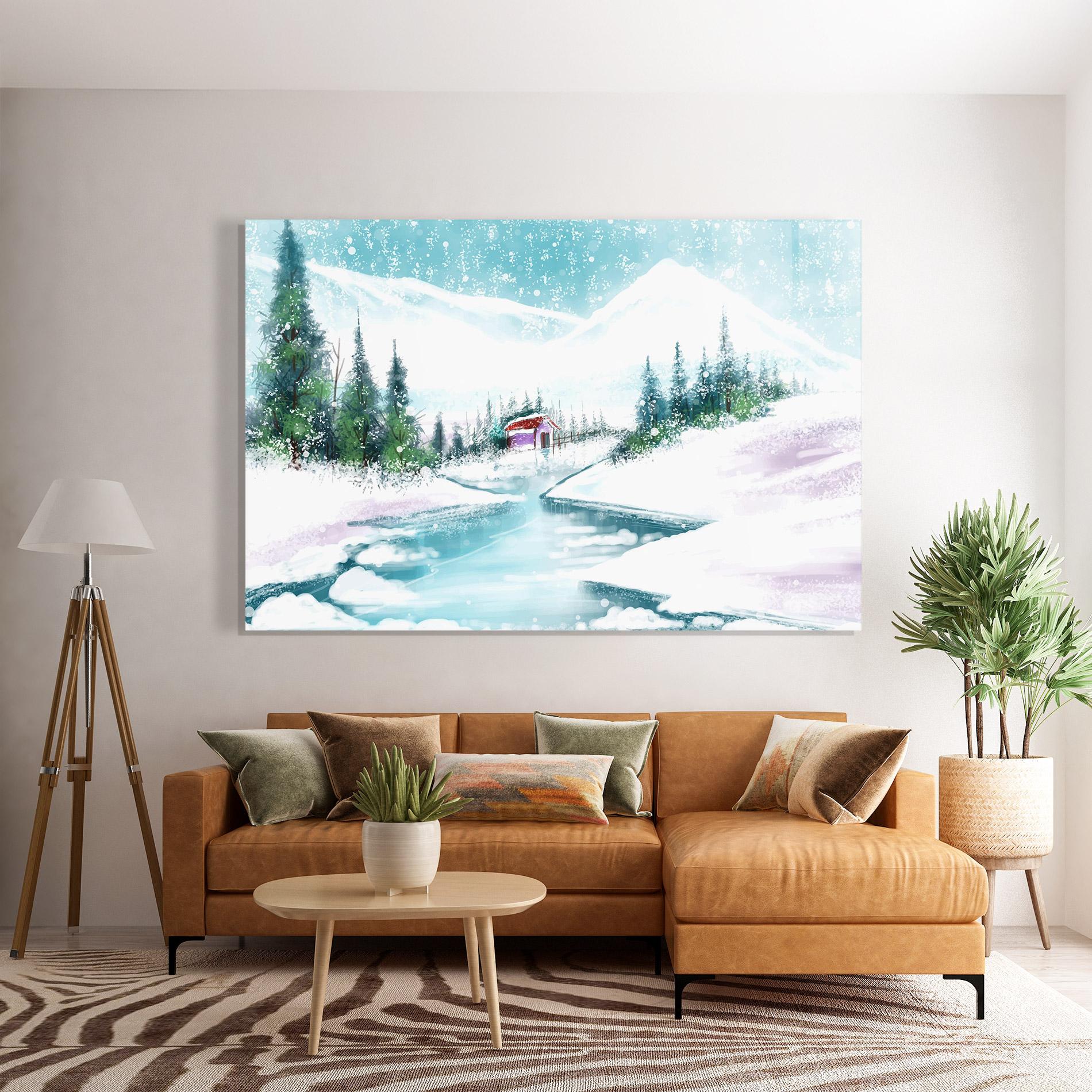 Tablou Sticla Purple House Winter mockup 7