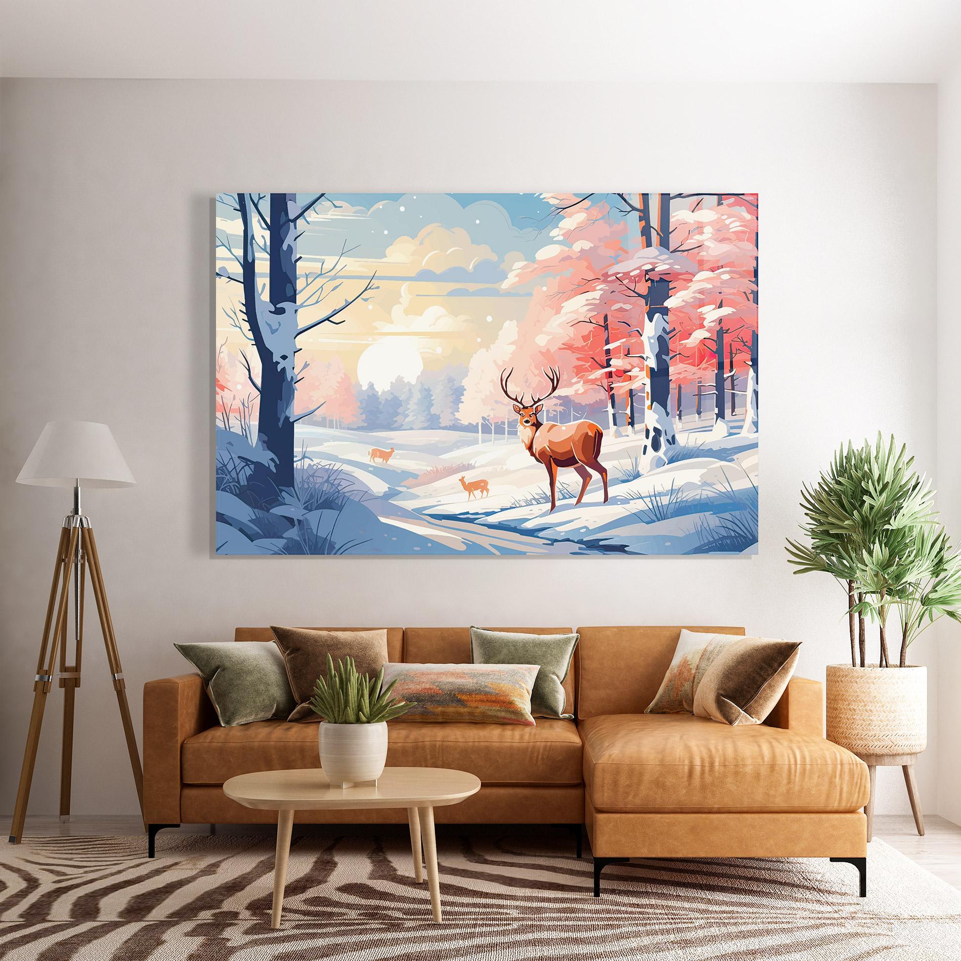 Tablou Sticla Winter Deer Art mockup 7