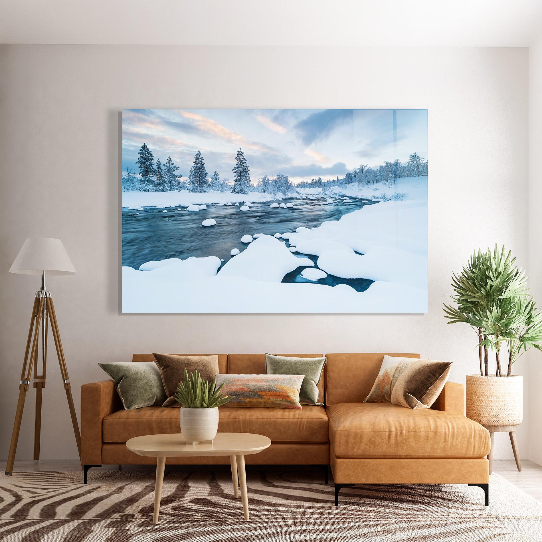 Tablou Sticla Winter River mockup 7