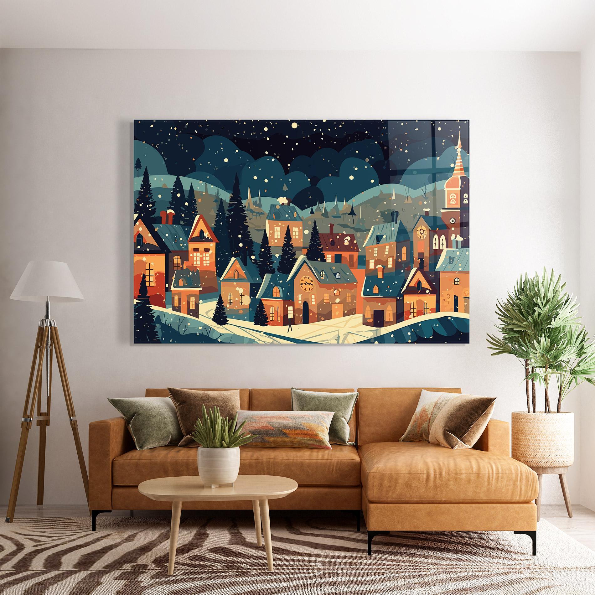 Tablou Sticla Winter View Houses mockup 7