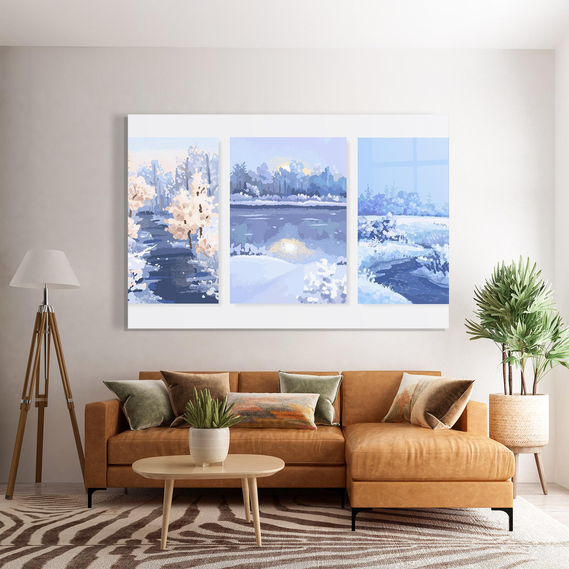 Tablou Sticla Winter_landscape_with_forest_and_field_vector_illustration14 mockup 7