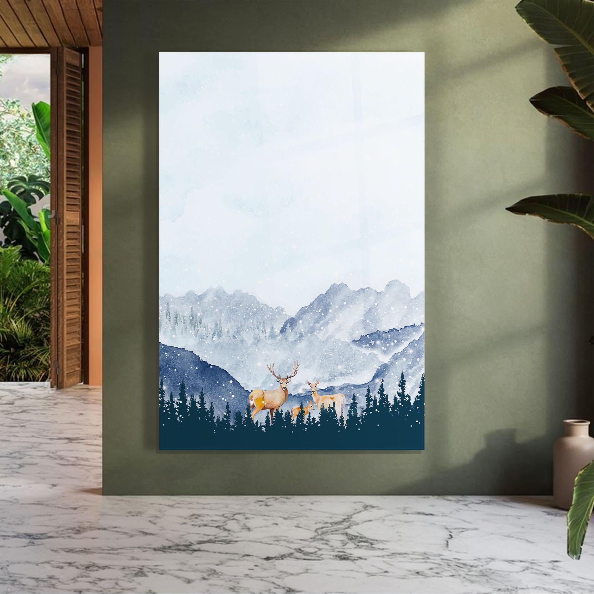 Tablou Sticla Winter Deers mockup 7