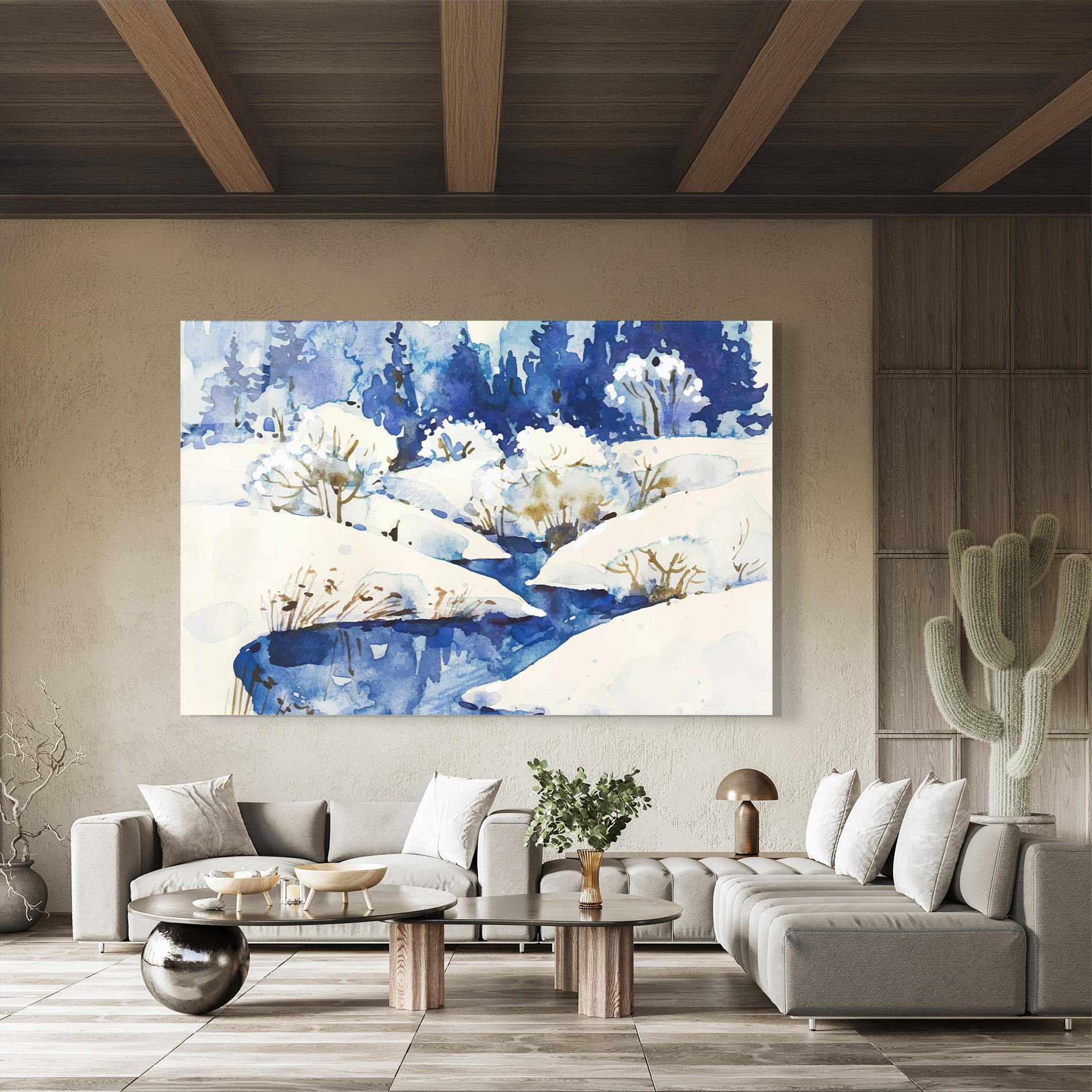 Tablou Sticla Blue Trees Winter mockup 8