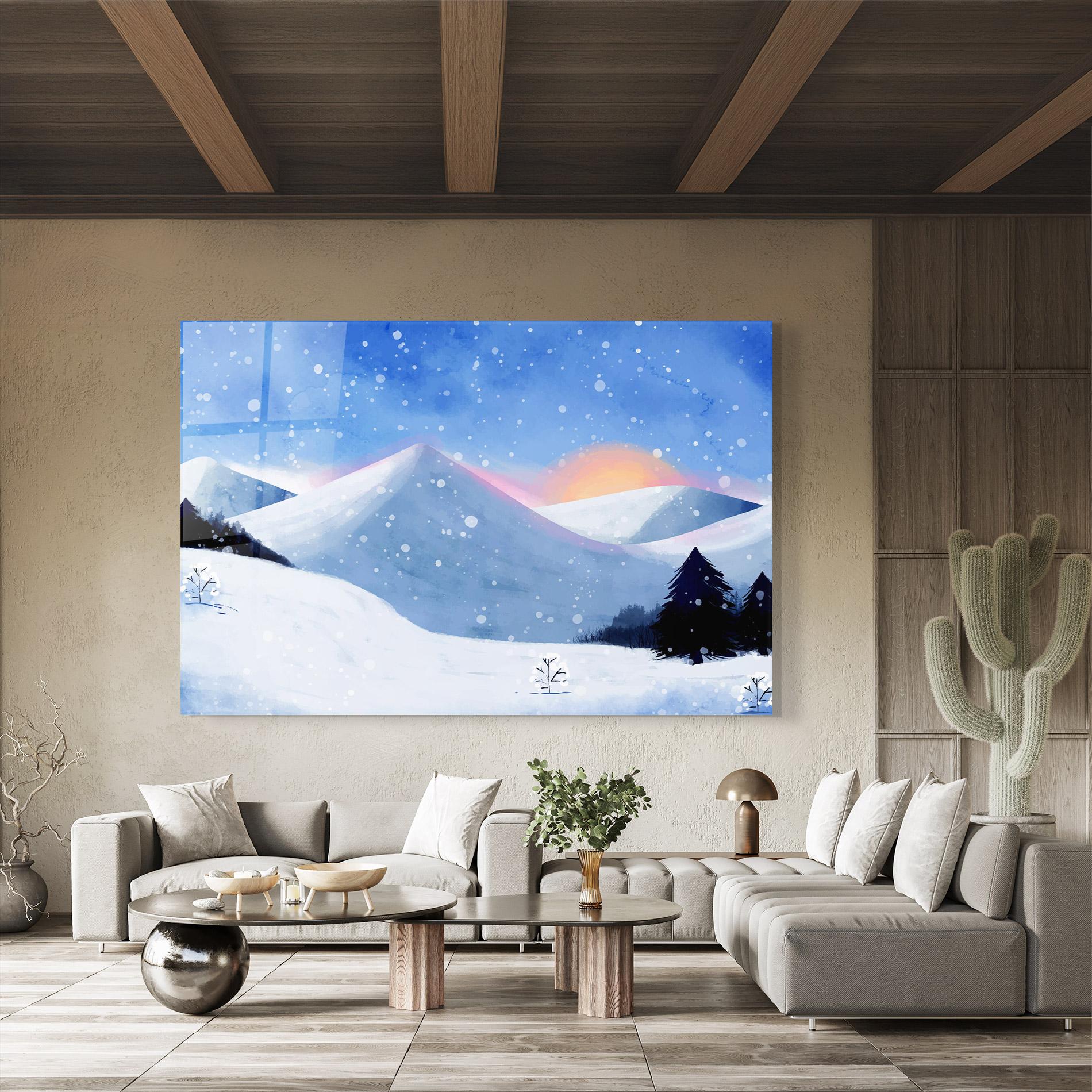 Tablou Sticla Mountain Snow Art mockup 8