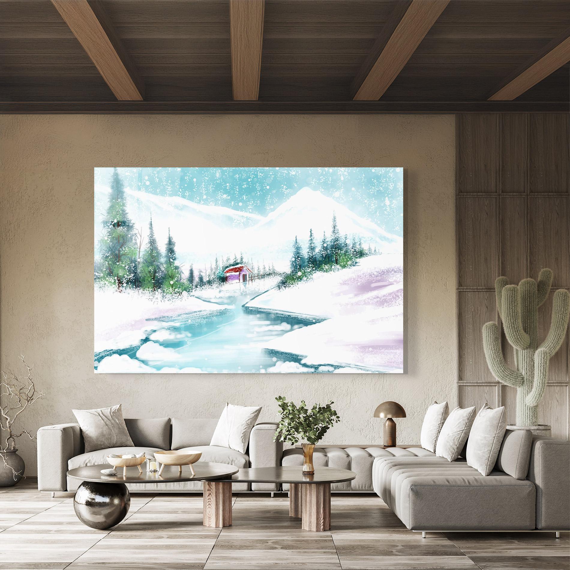 Tablou Sticla Purple House Winter mockup 8