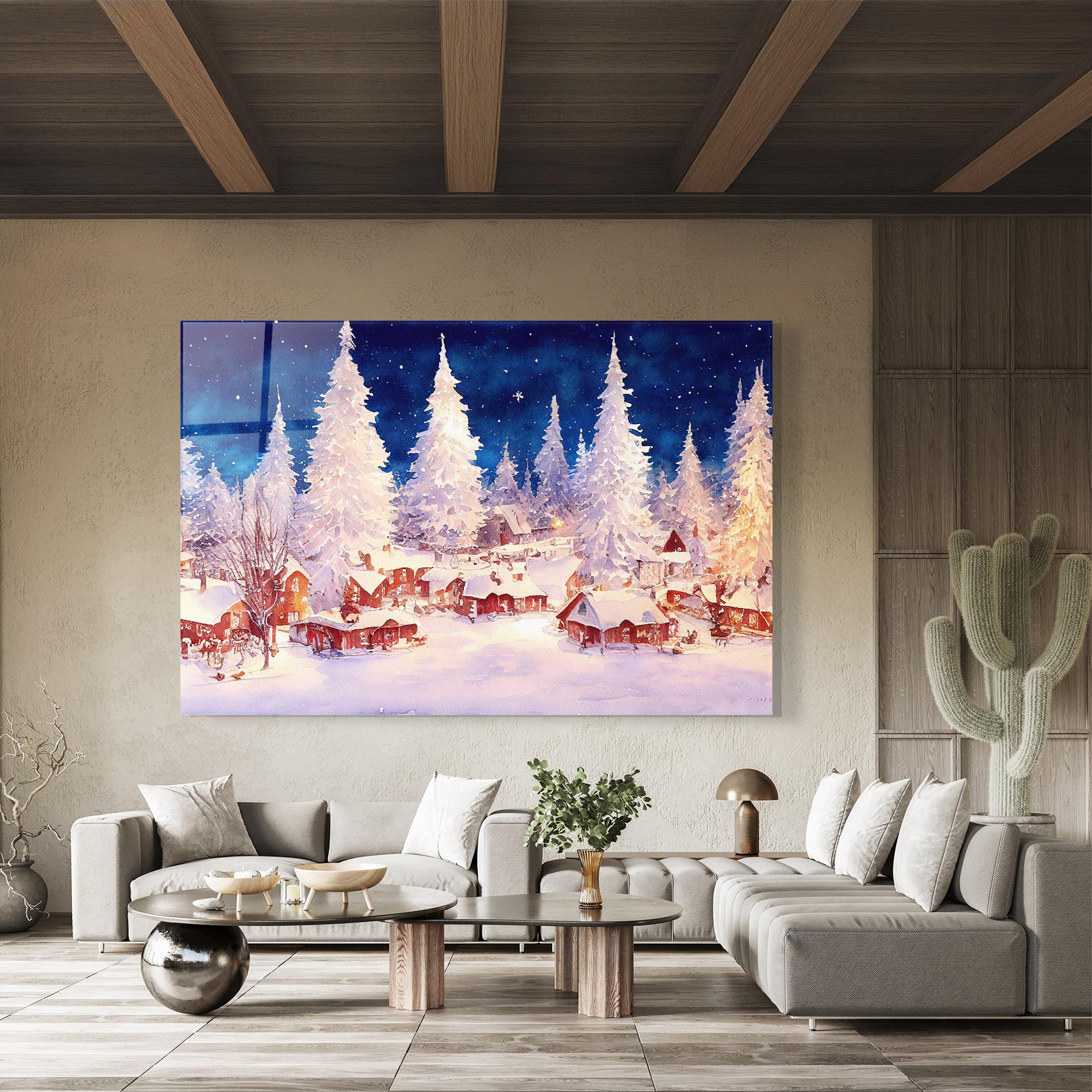 Tablou Sticla Snow Falling Painting mockup 8