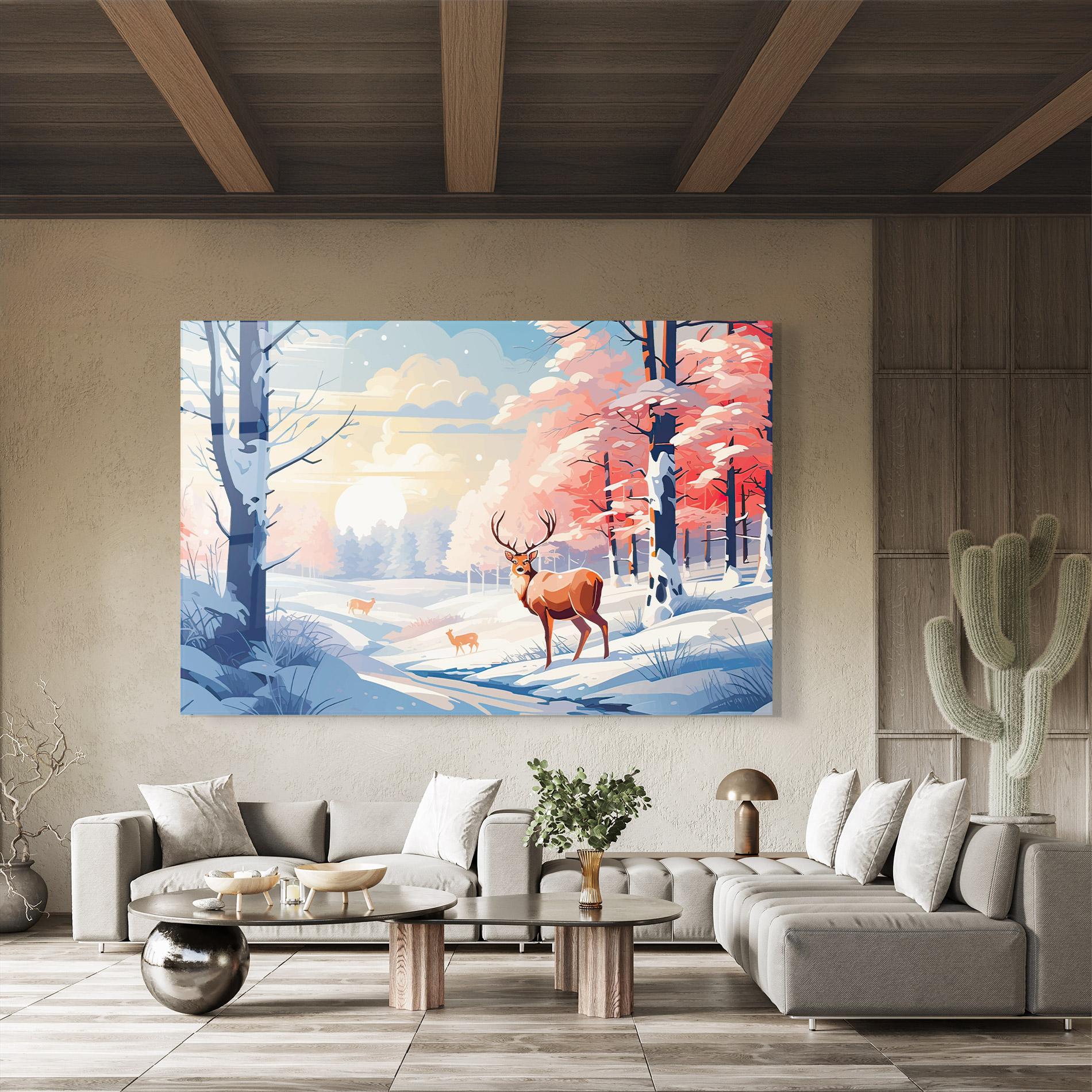 Tablou Sticla Winter Deer Art mockup 8