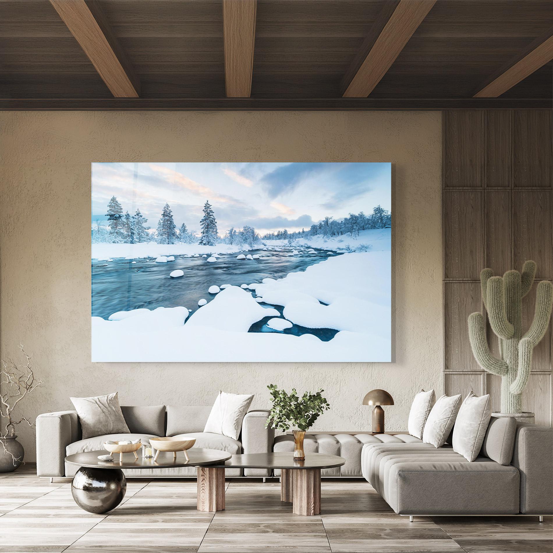 Tablou Sticla Winter River mockup 8