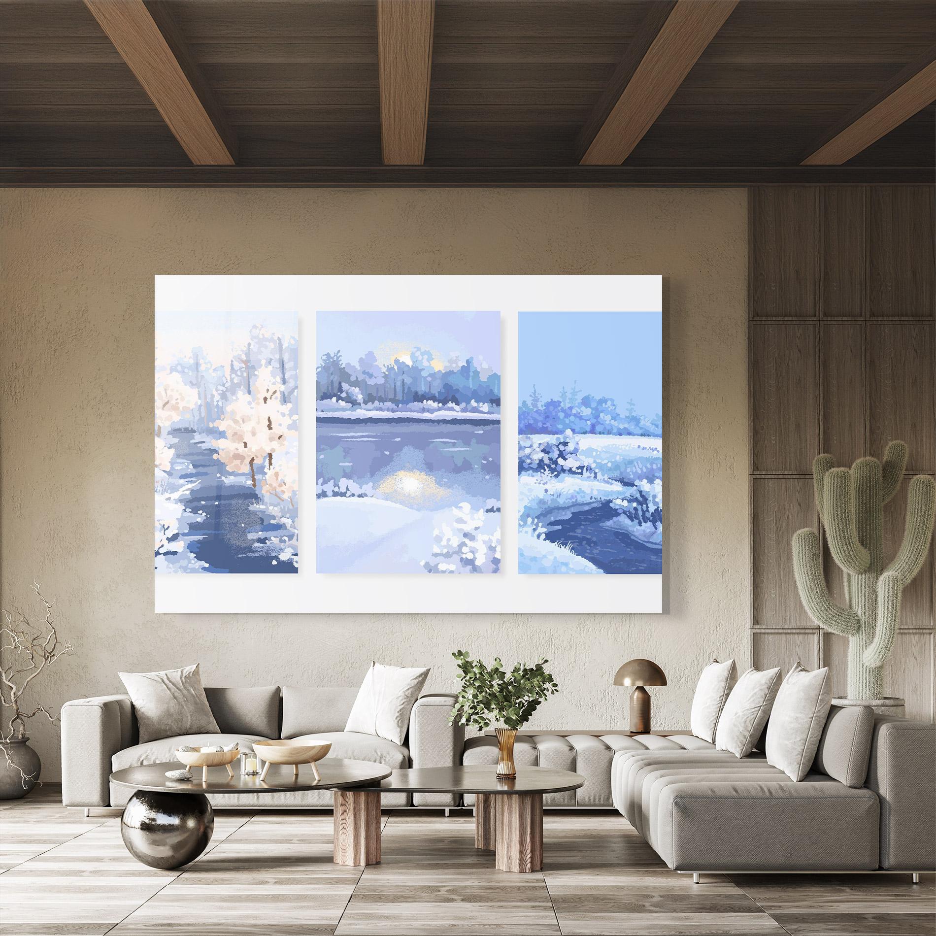 Tablou Sticla Winter_landscape_with_forest_and_field_vector_illustration14 mockup 8