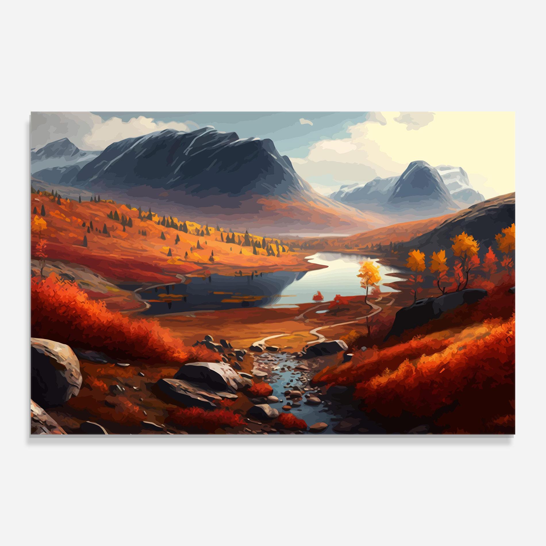 Tablou Sticla Autumn Field Lake mockup 0
