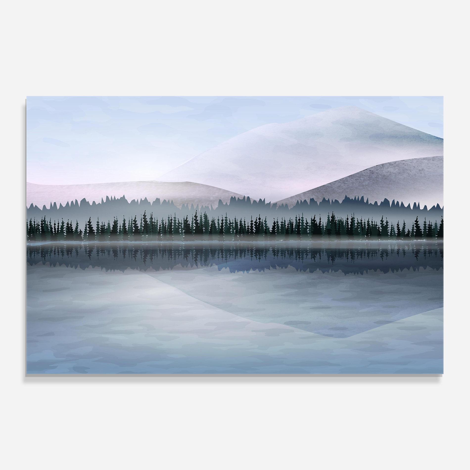 Tablou Sticla Grey Lake Trees mockup 0
