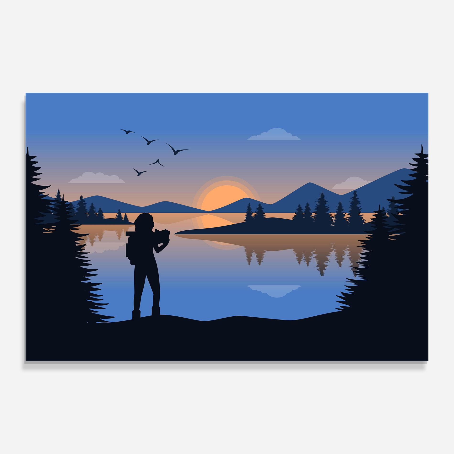 Tablou Sticla Lake Woman View mockup 0