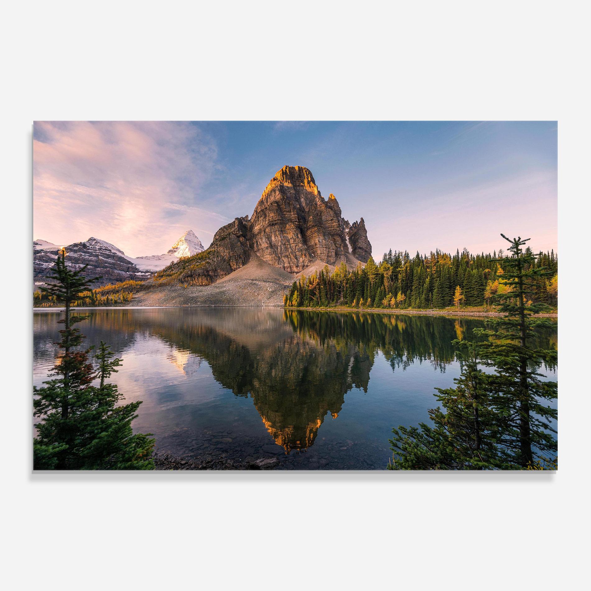 Tablou Sticla Mountain Sunrise Lake mockup 0