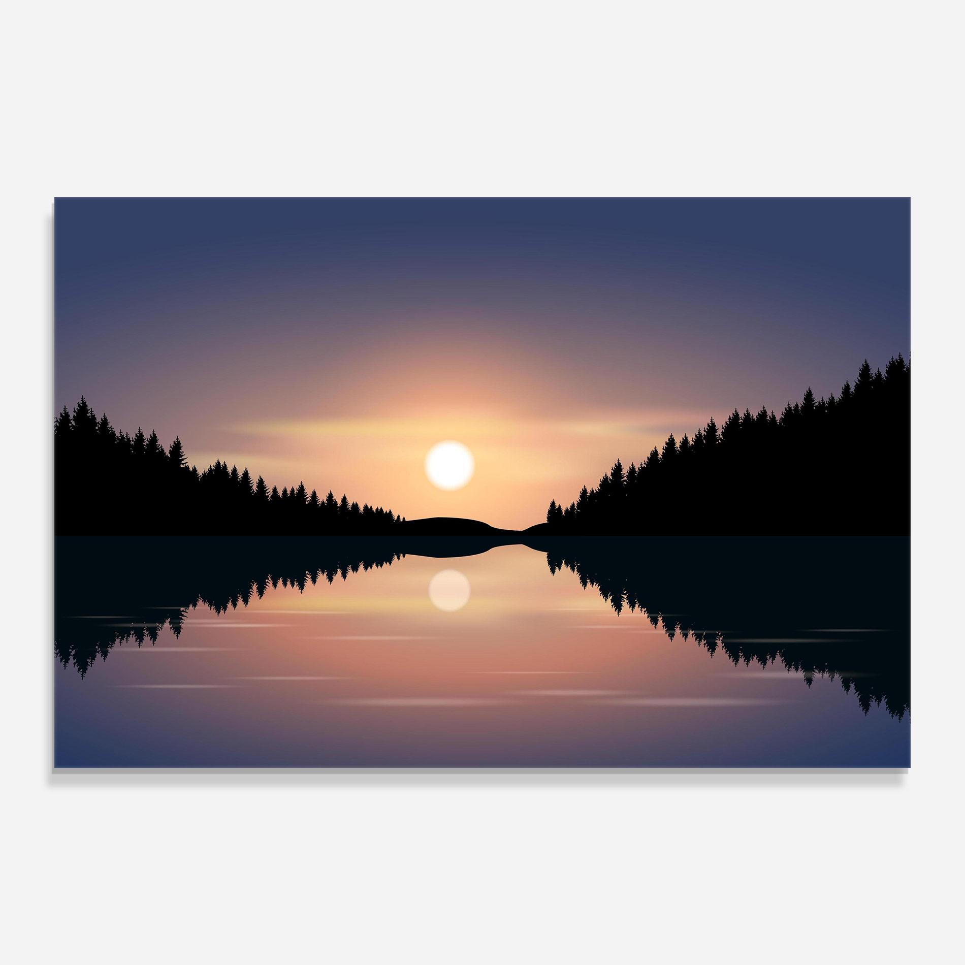 Tablou Sticla Sunset Forest Lake mockup 0