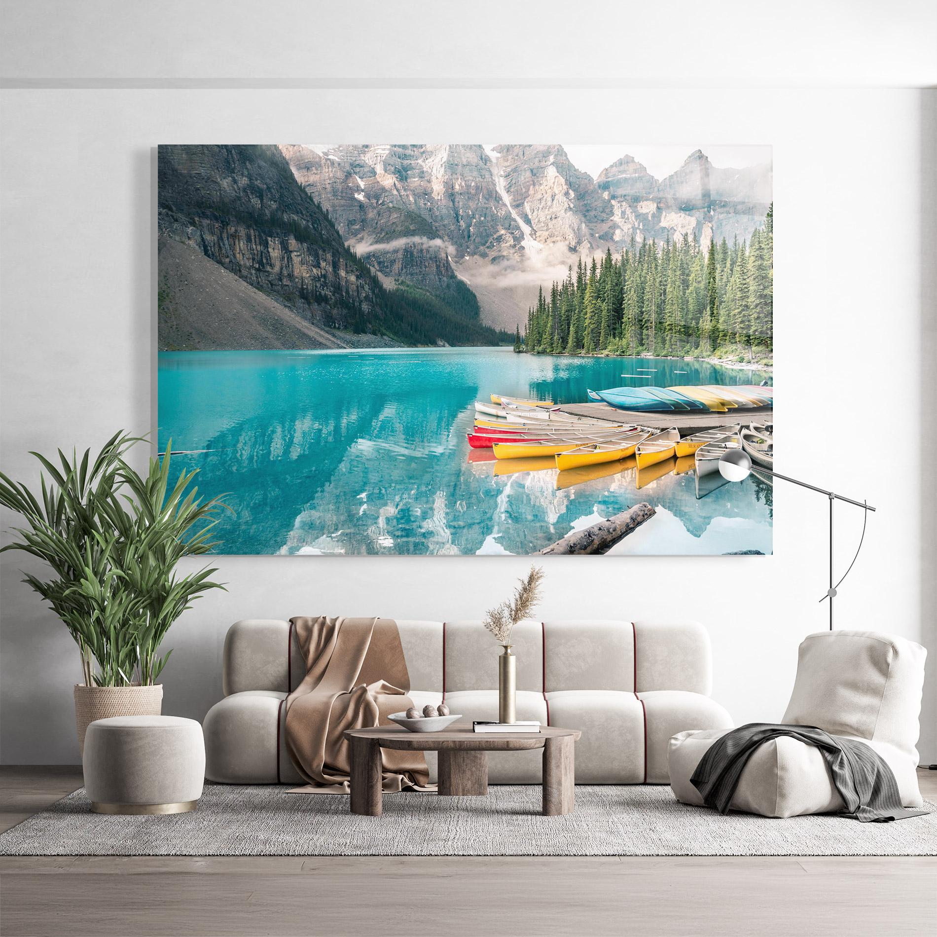 Tablou Sticla Beautiful Moraine Lake mockup 9