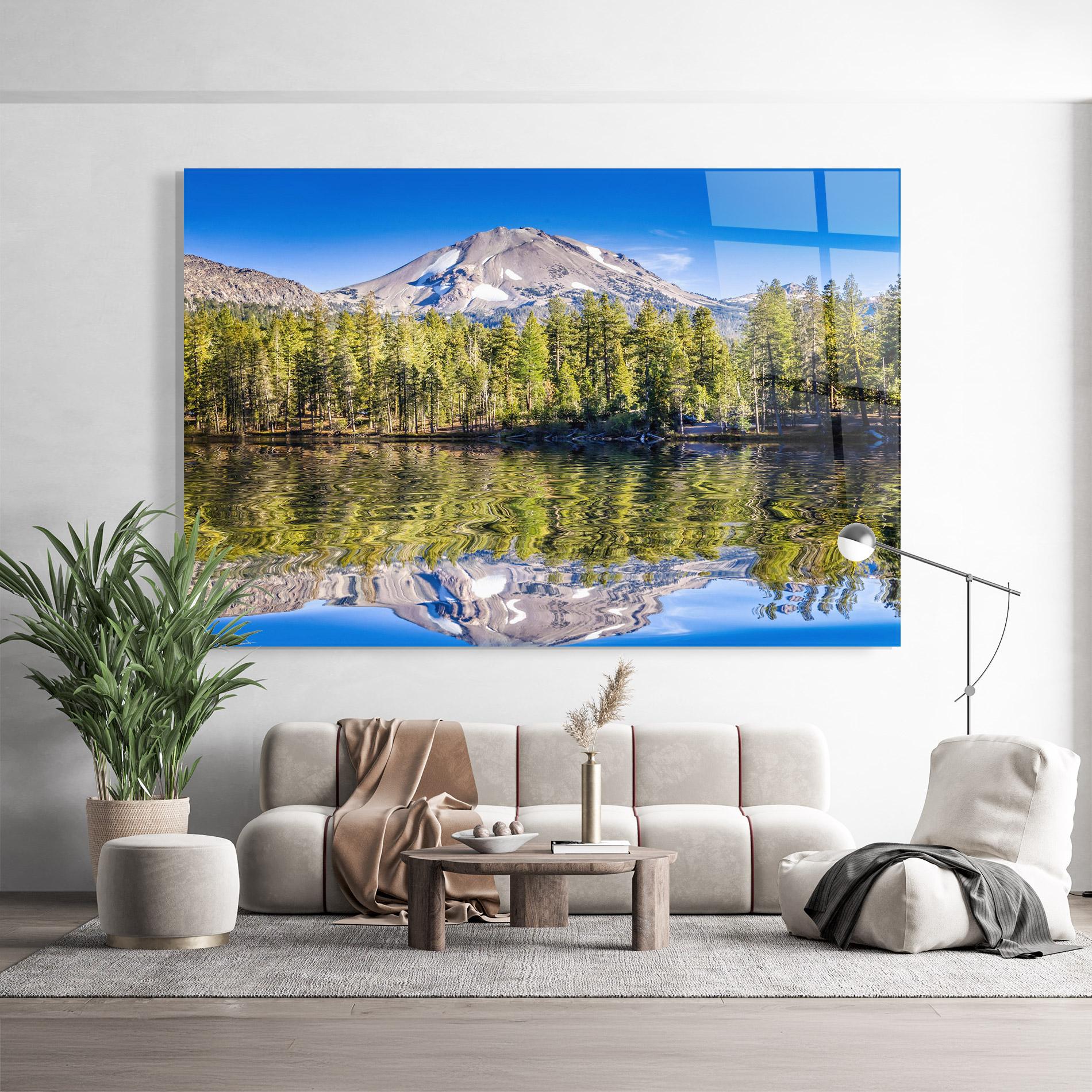 Tablou Sticla Green Tree Lake mockup 9