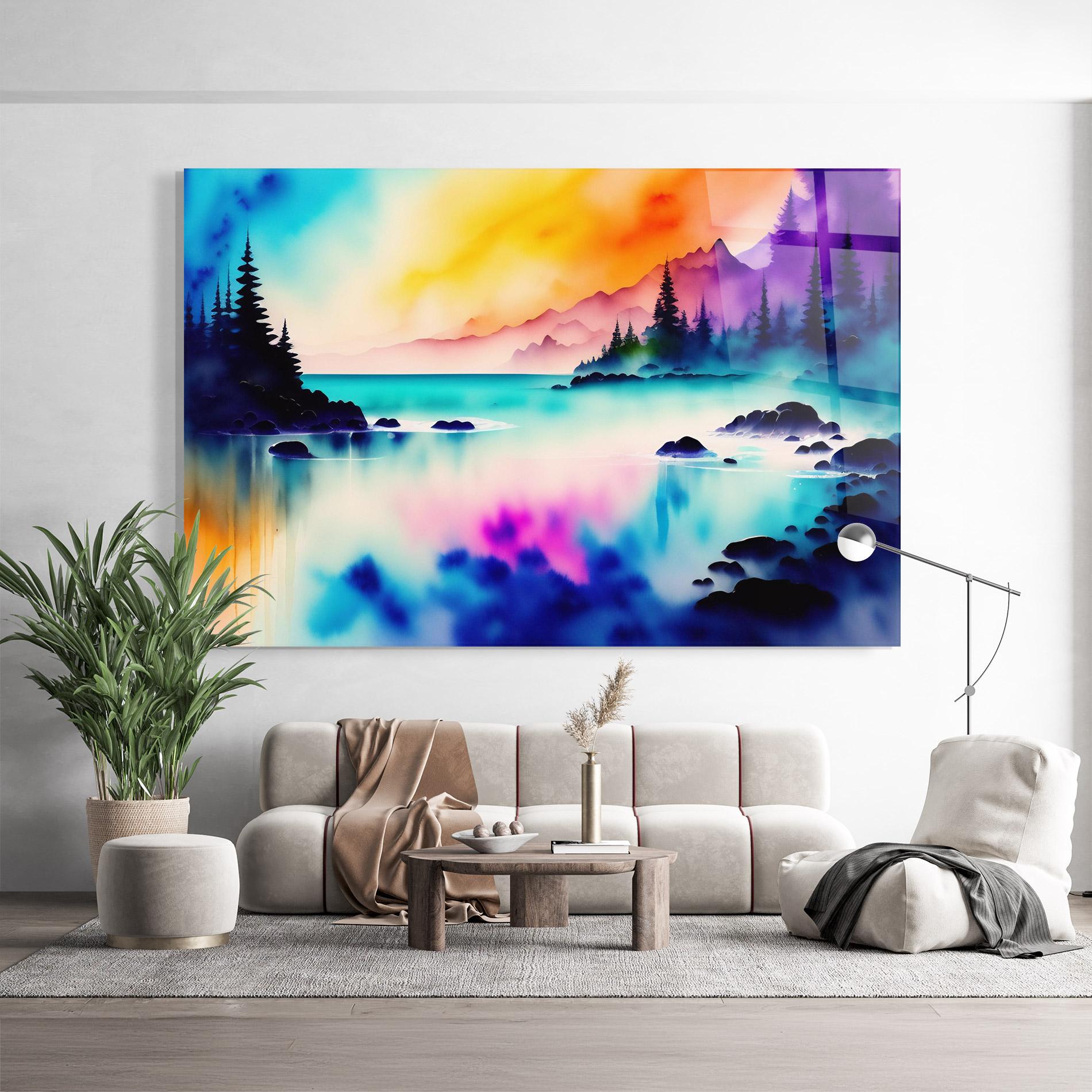 Tablou Sticla Lake Painting mockup 9