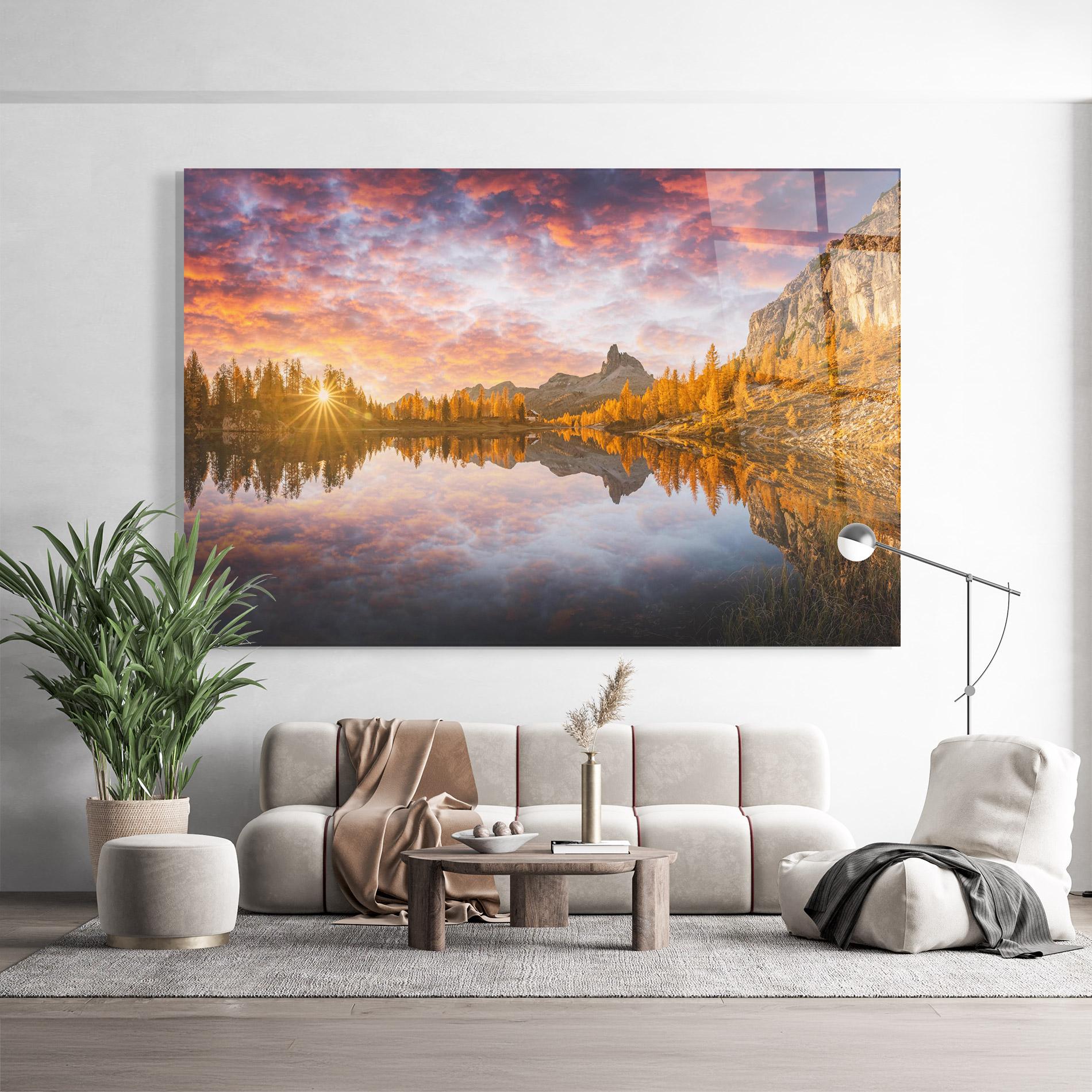 Tablou Sticla Yellow Light Lake mockup 9