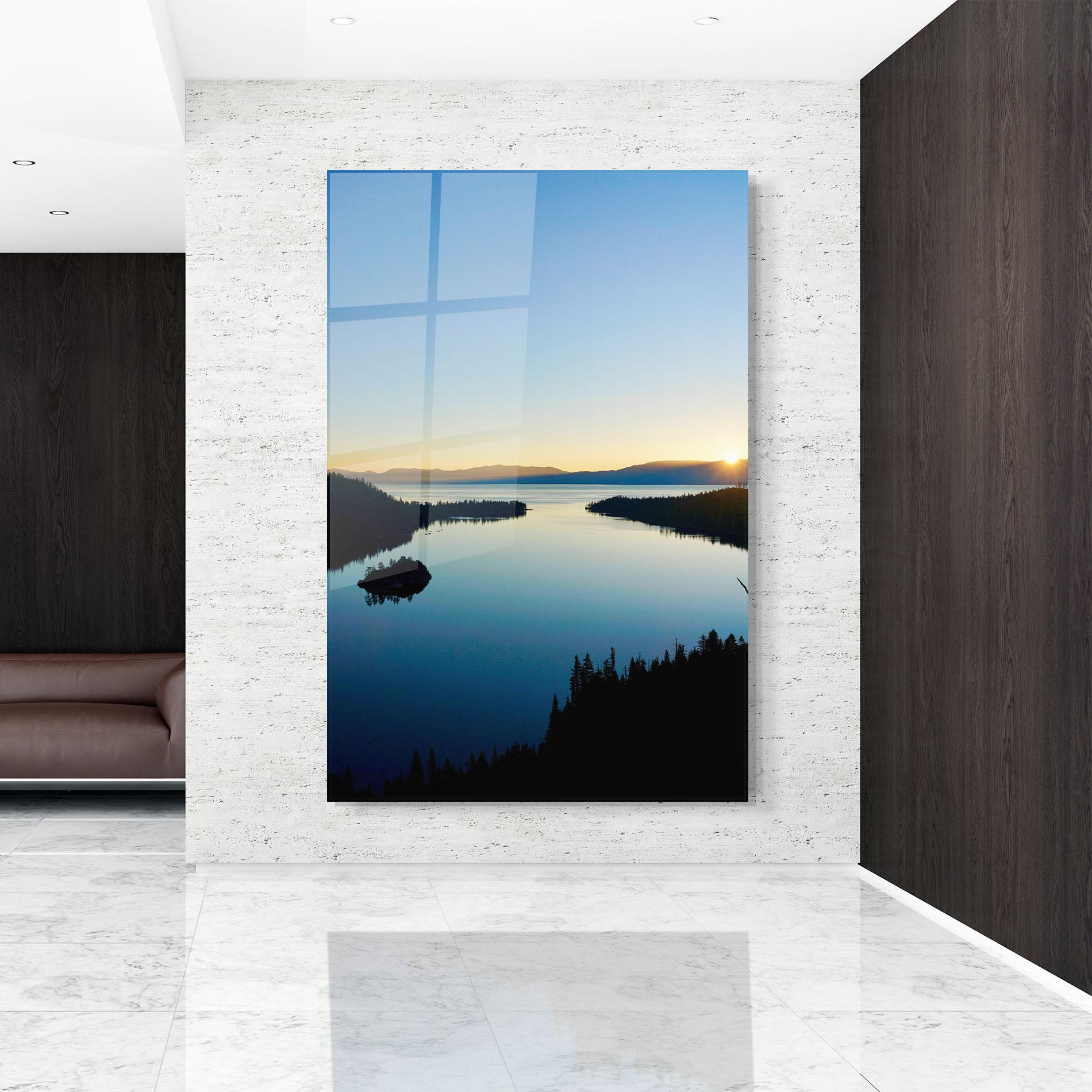 Tablou Sticla Blue Sky Lake mockup 9