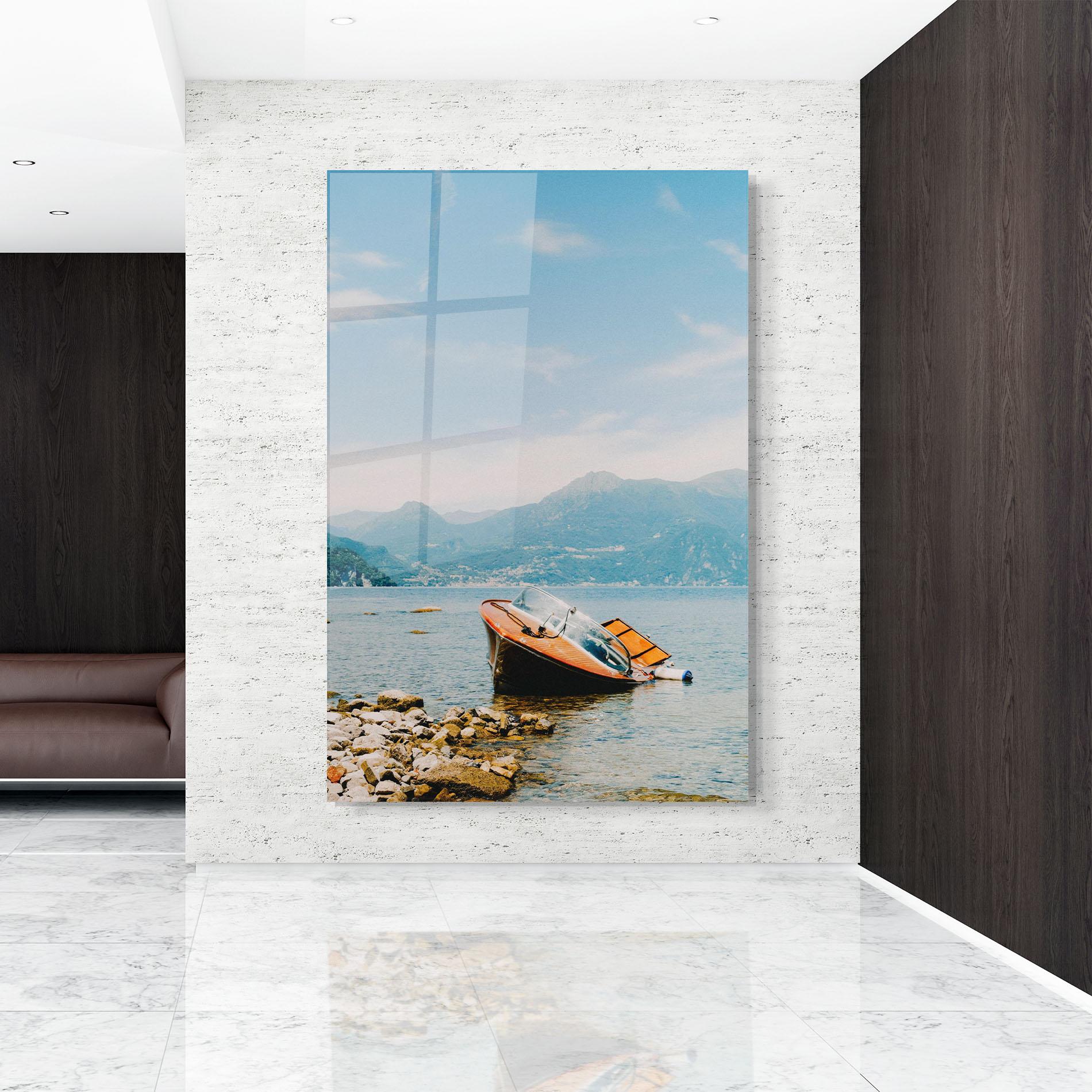 Tablou Sticla Boat On The Lake mockup 9