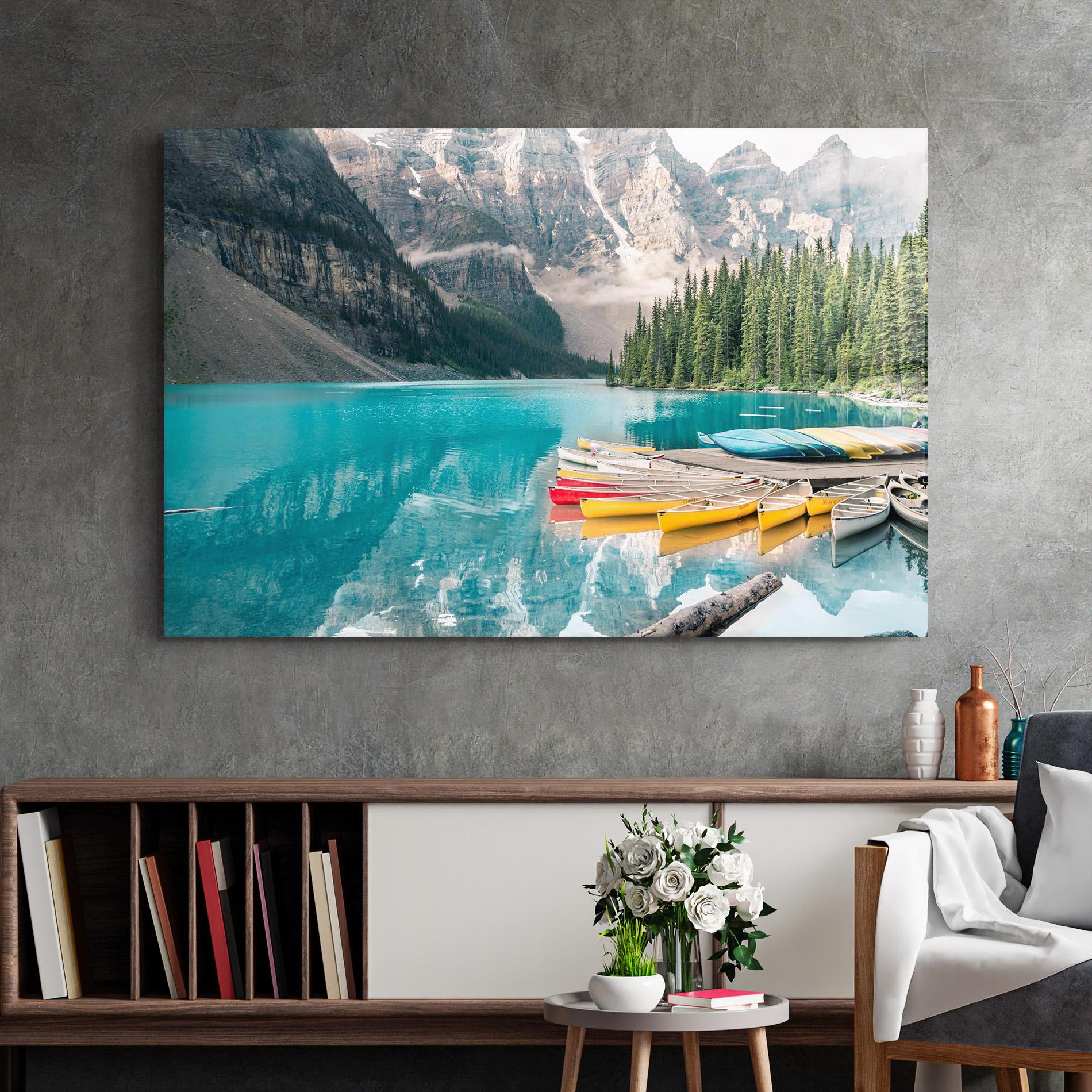 Tablou Sticla Beautiful Moraine Lake mockup 2