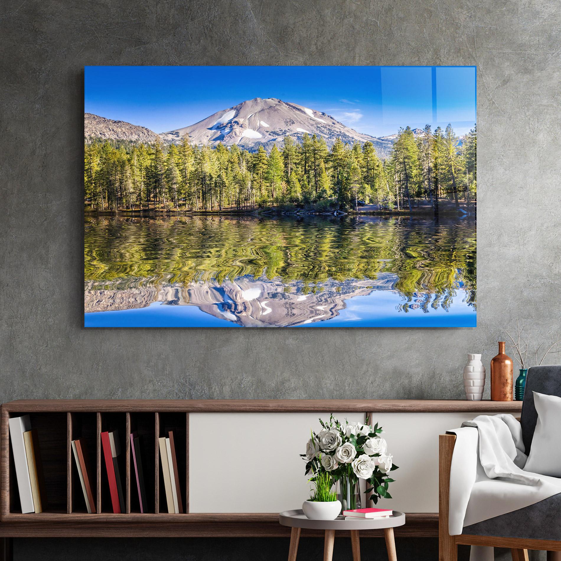 Tablou Sticla Green Tree Lake mockup 2