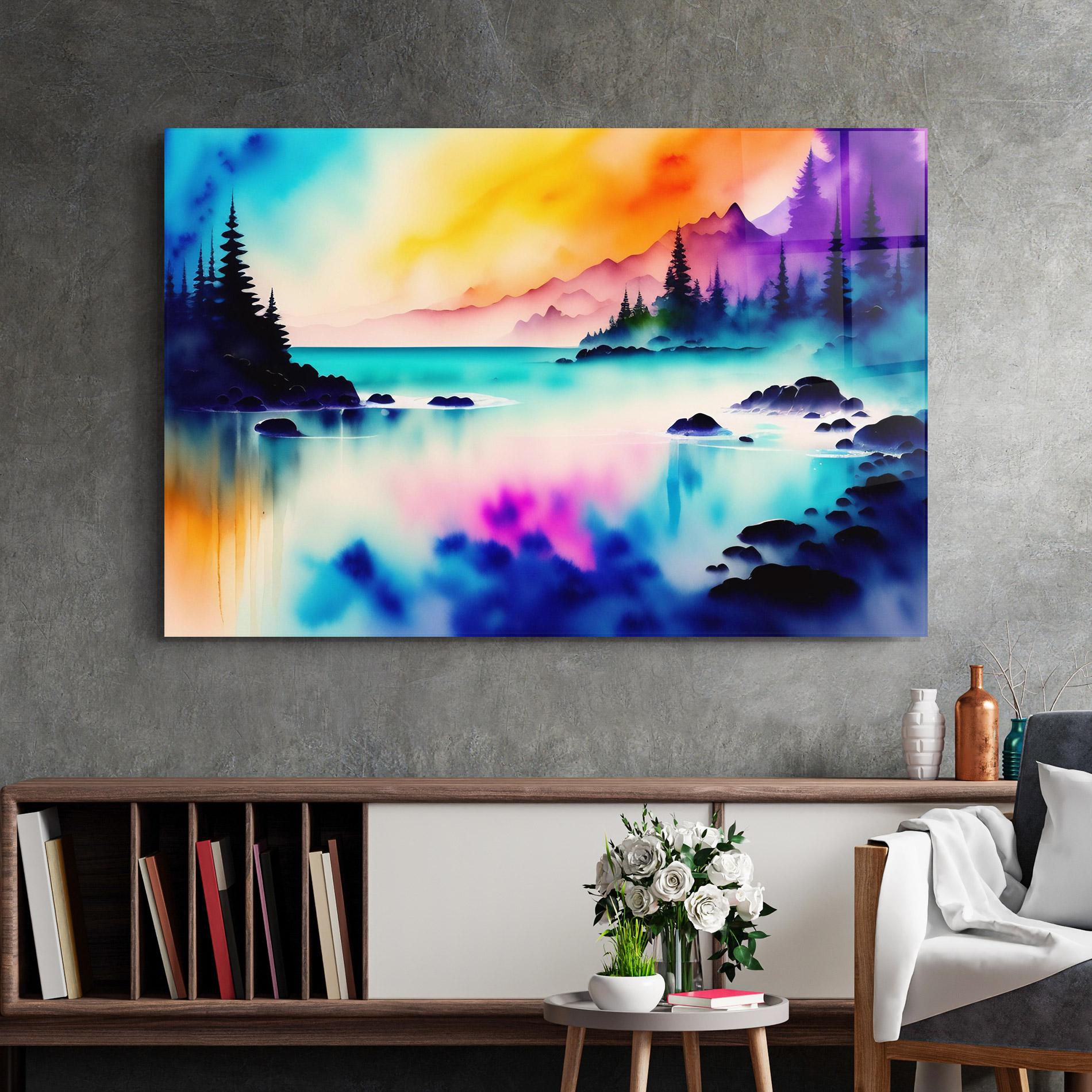 Tablou Sticla Lake Painting mockup 2