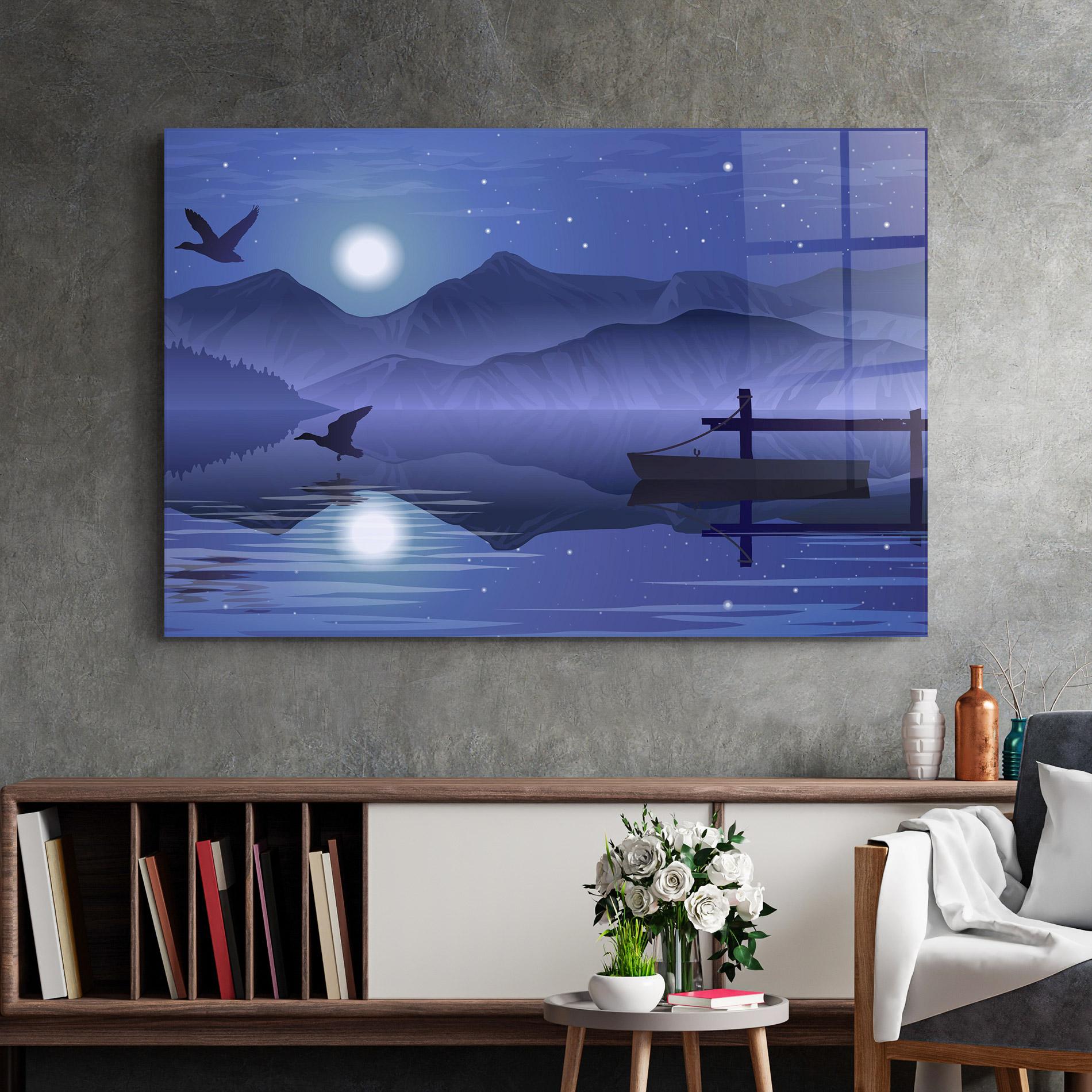 Tablou Sticla Lake Purple Night mockup 2