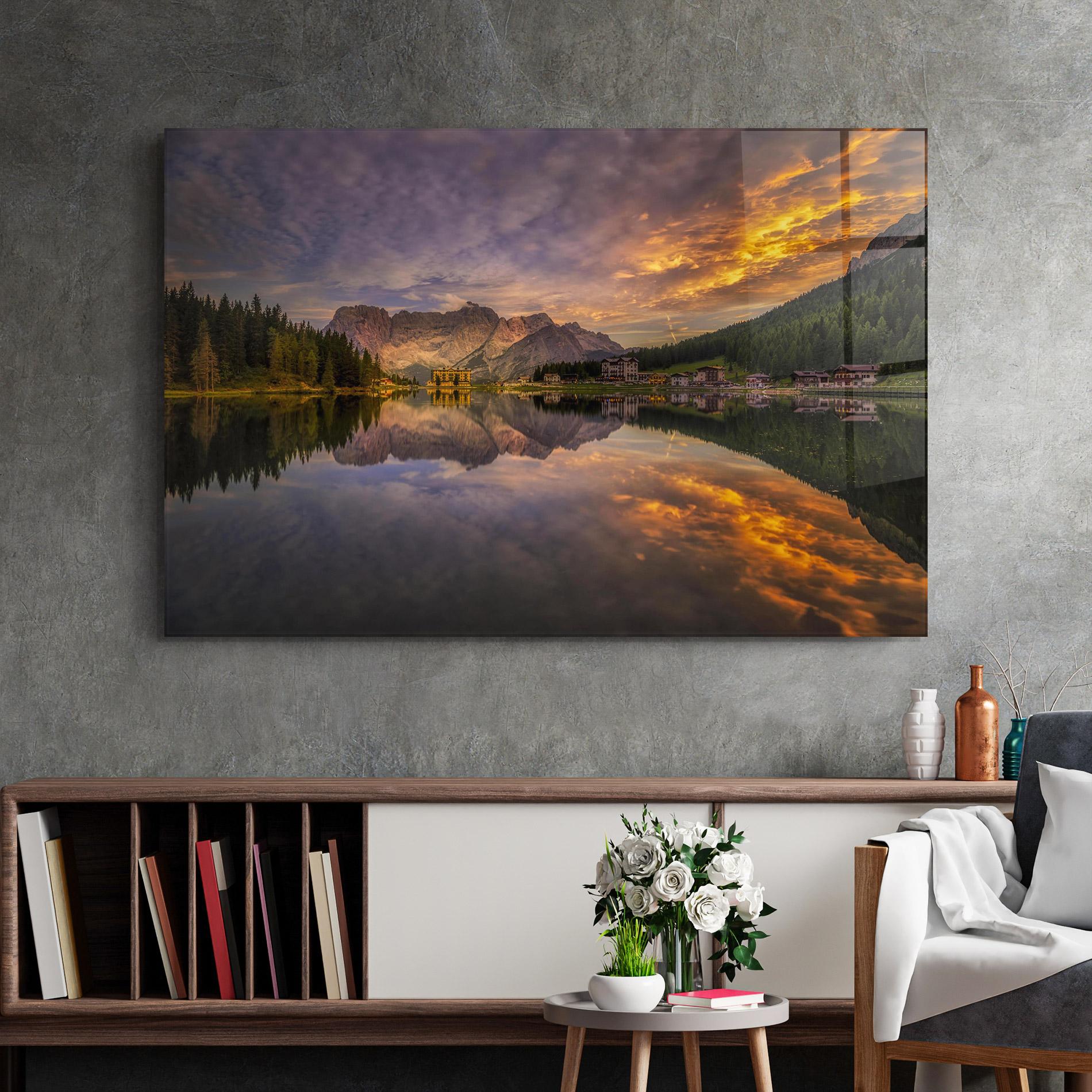 Tablou Sticla Misurina Sunset mockup 2