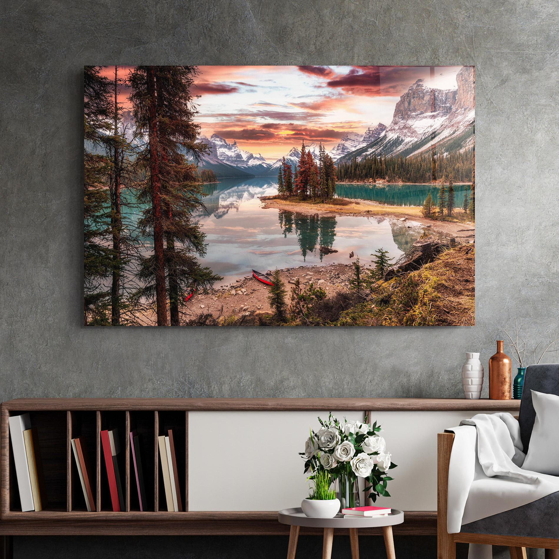Tablou Sticla Sunset Lake View mockup 2