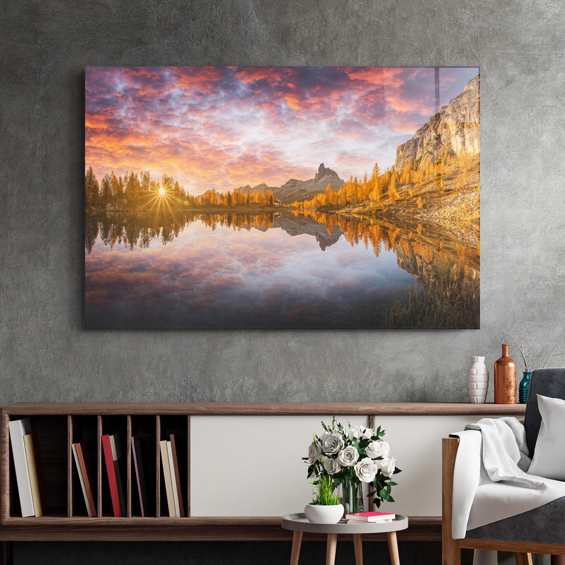 Tablou Sticla Yellow Light Lake mockup 2