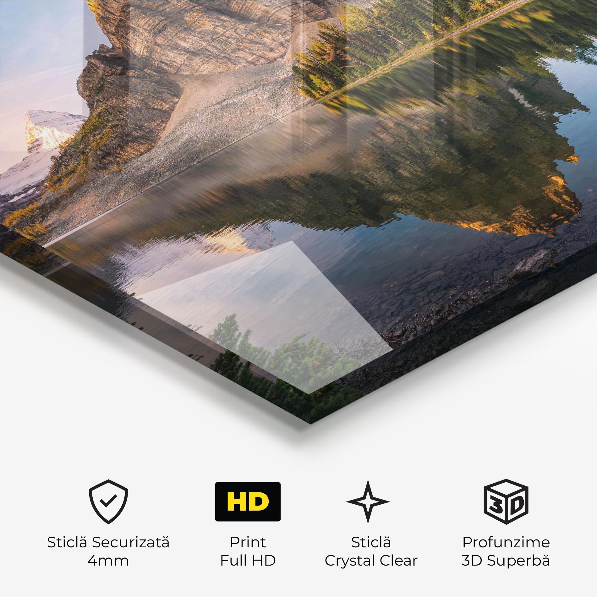 Tablou Sticla Mountain Sunrise Lake mockup 3