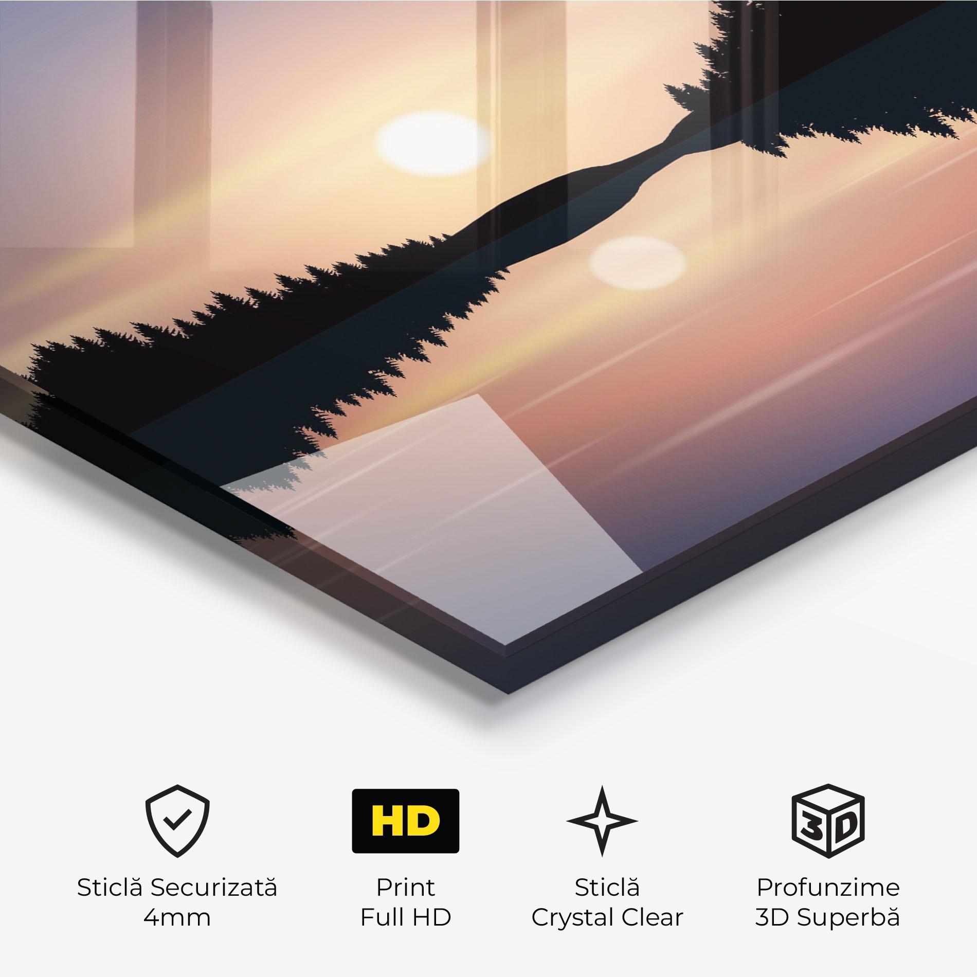 Tablou Sticla Sunset Forest Lake mockup 3