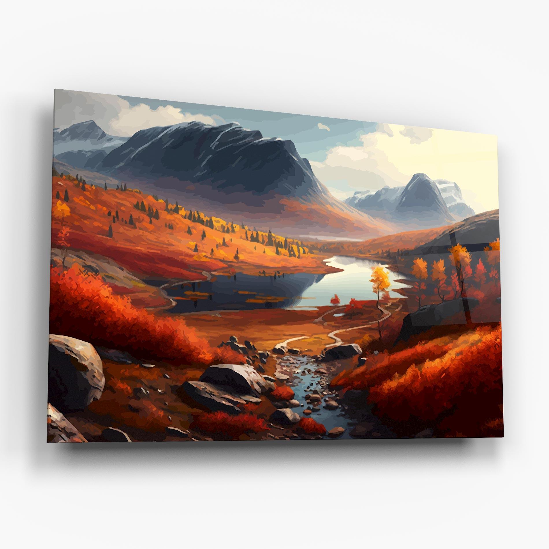 Tablou Sticla Autumn Field Lake mockup 6