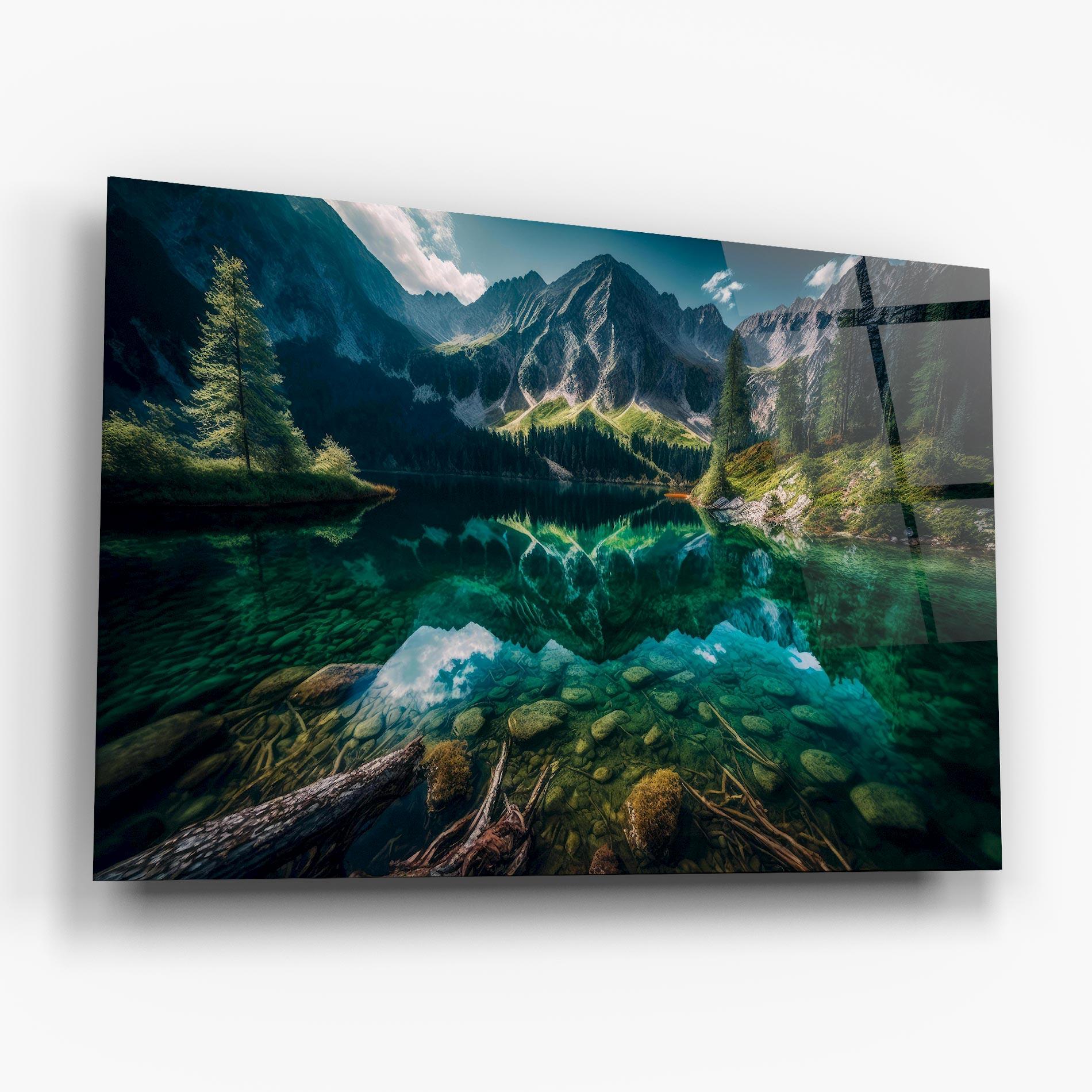 Tablou Sticla Beautiful Lake Mountain mockup 6