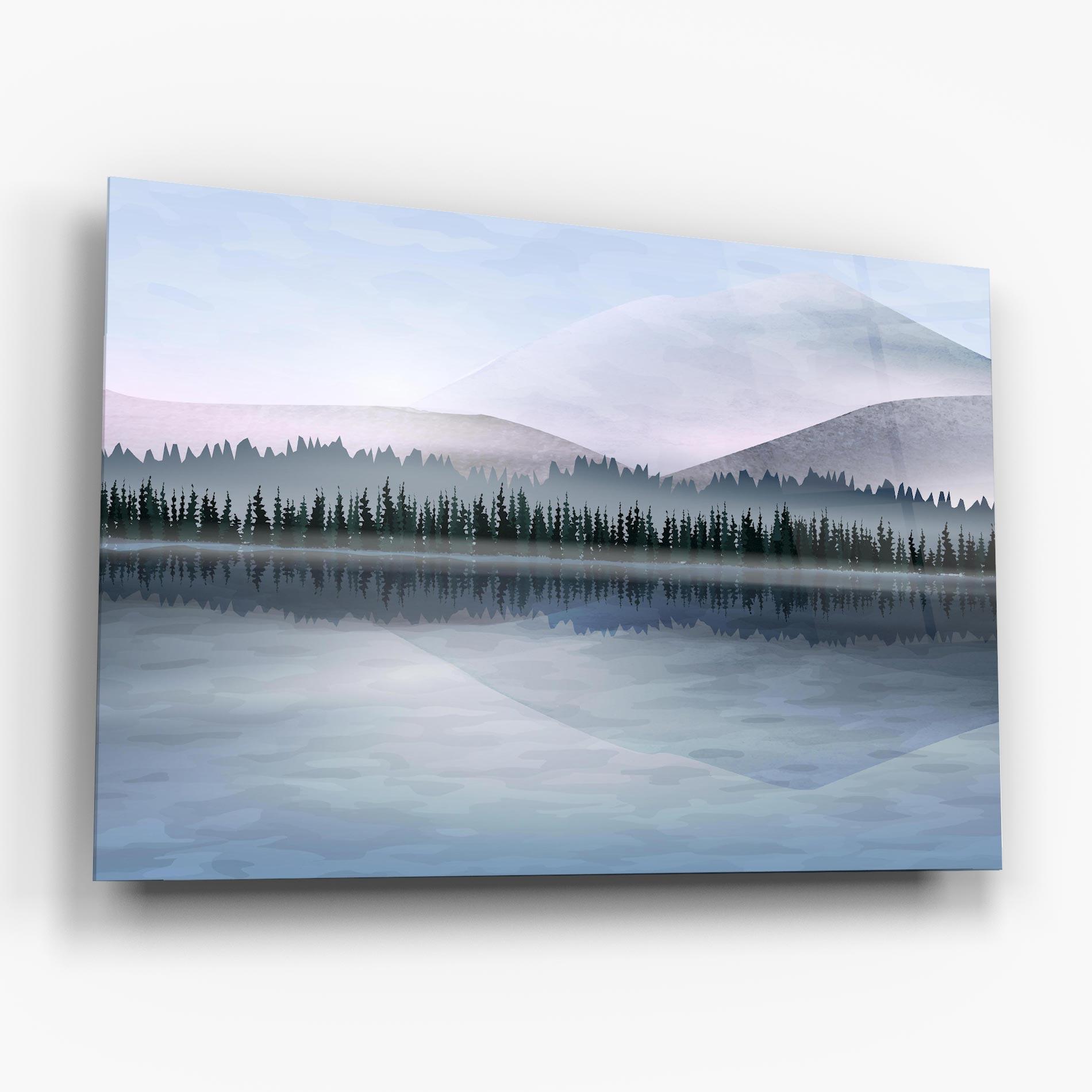 Tablou Sticla Grey Lake Trees mockup 6