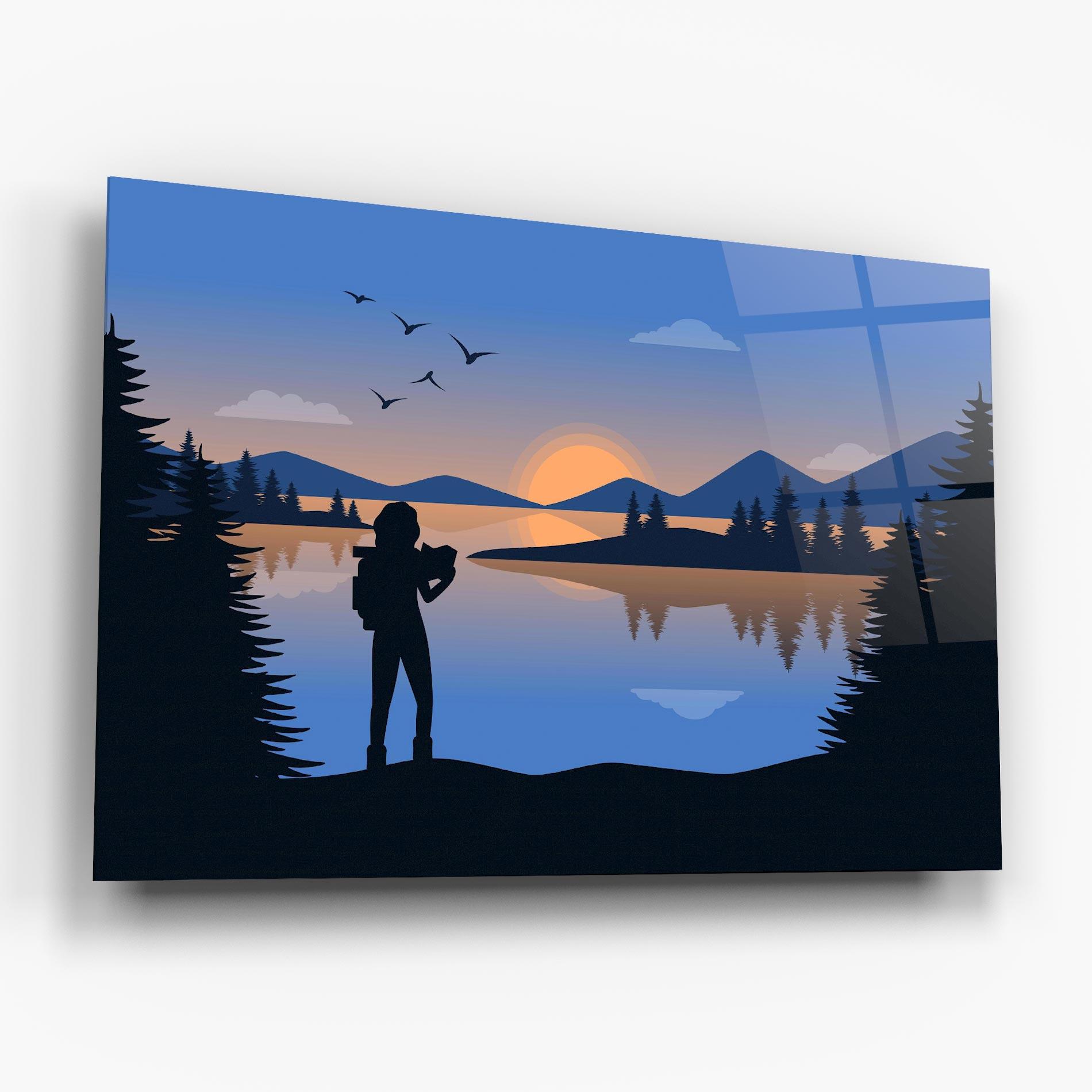 Tablou Sticla Lake Woman View mockup 6