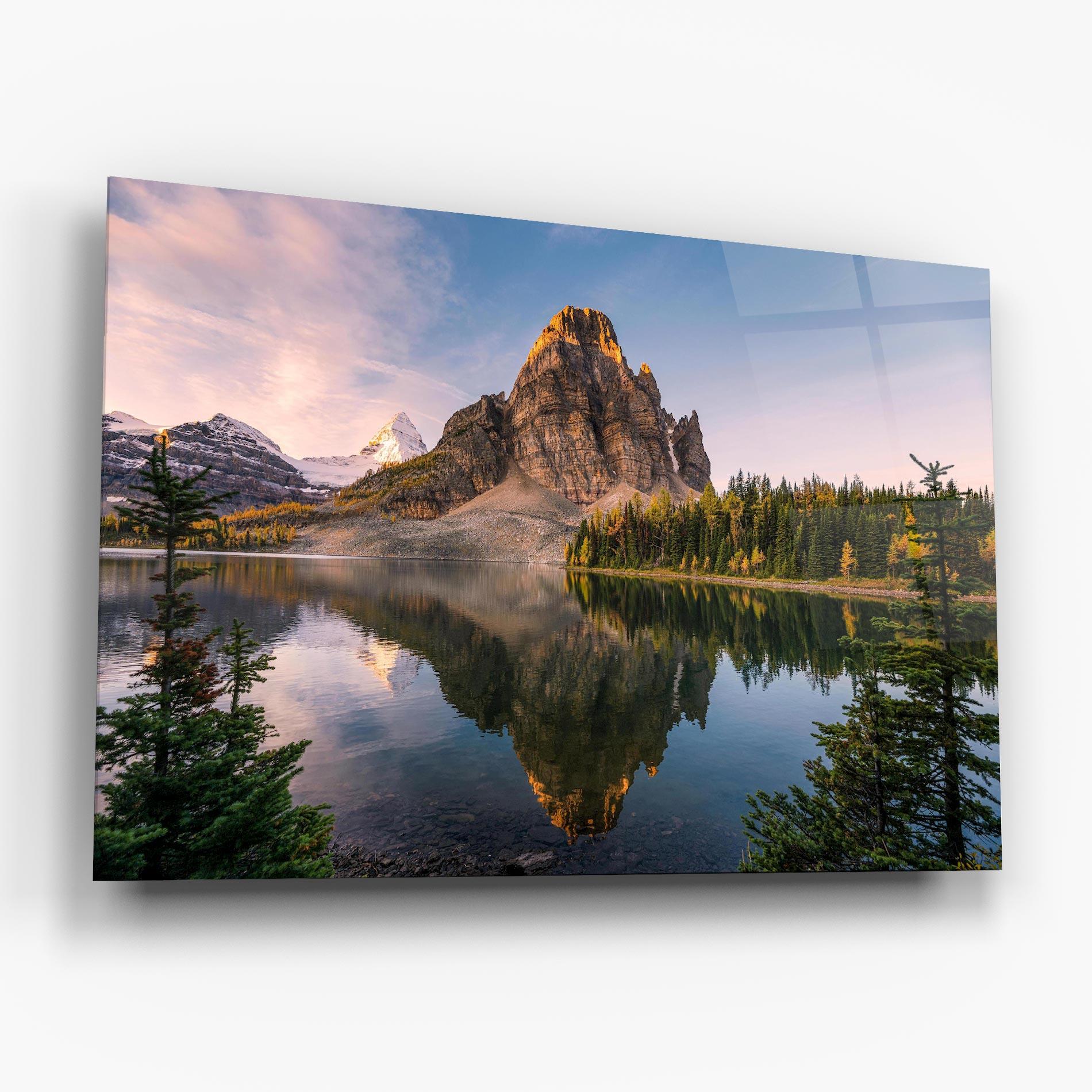 Tablou Sticla Mountain Sunrise Lake mockup 6