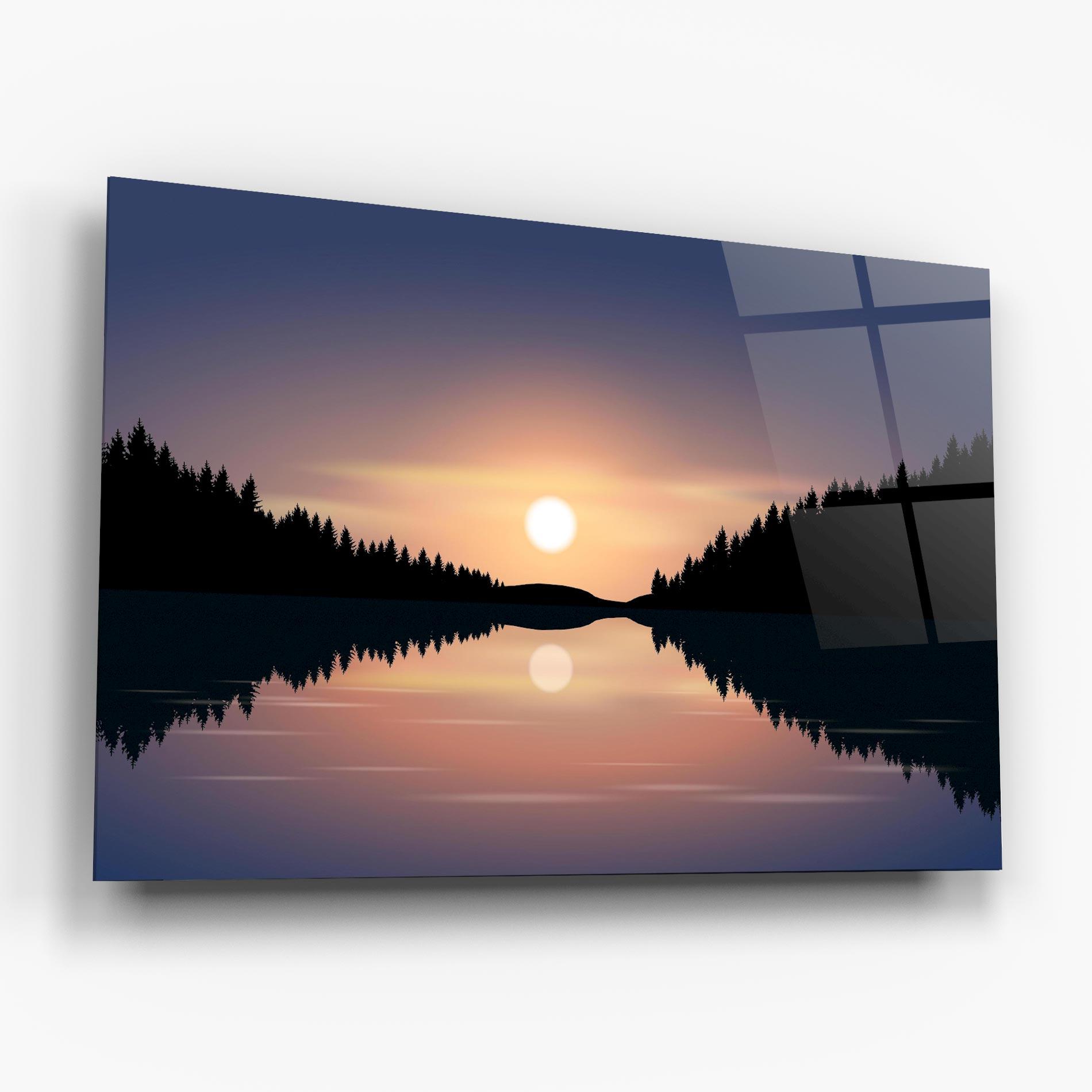 Tablou Sticla Sunset Forest Lake mockup 6
