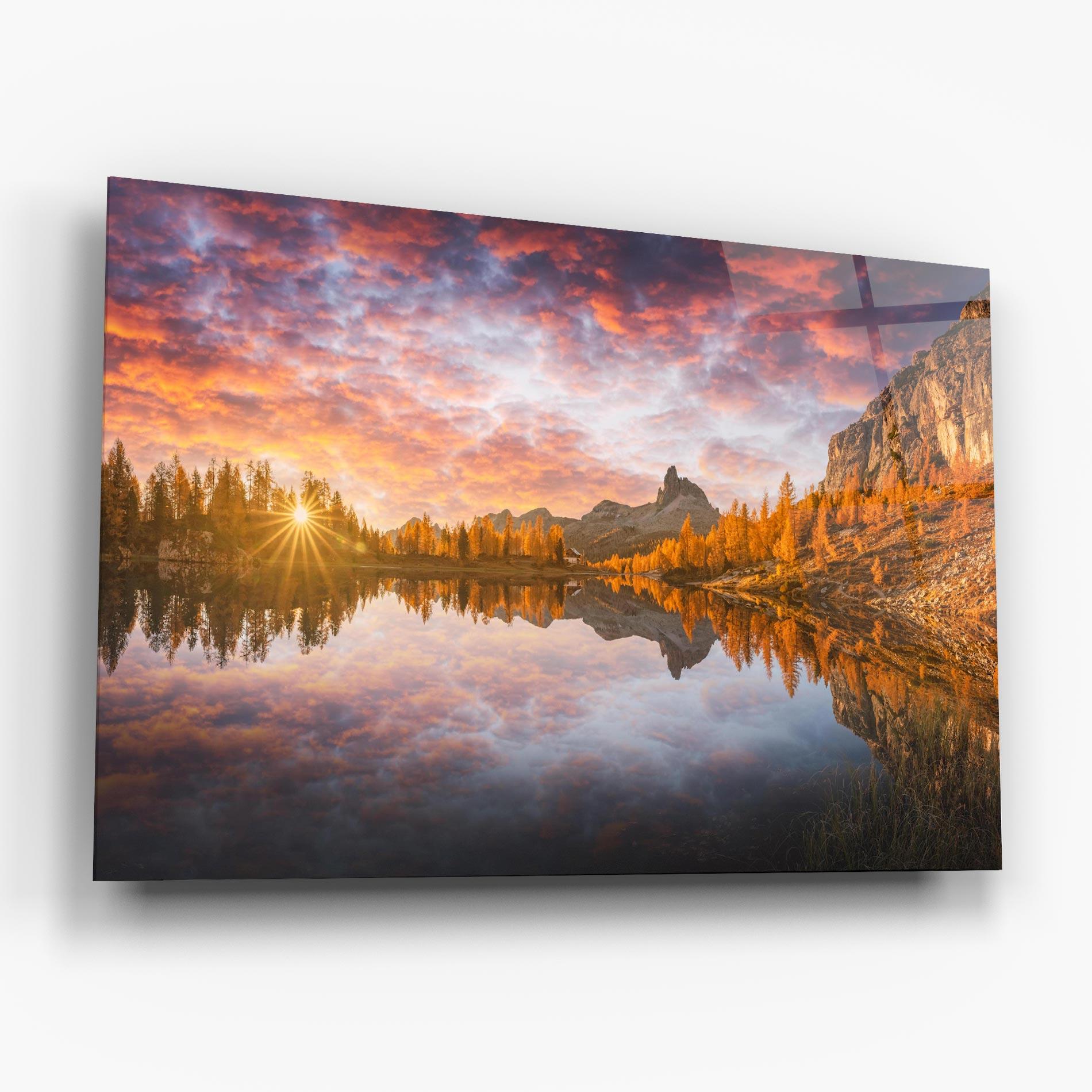 Tablou Sticla Yellow Light Lake mockup 6