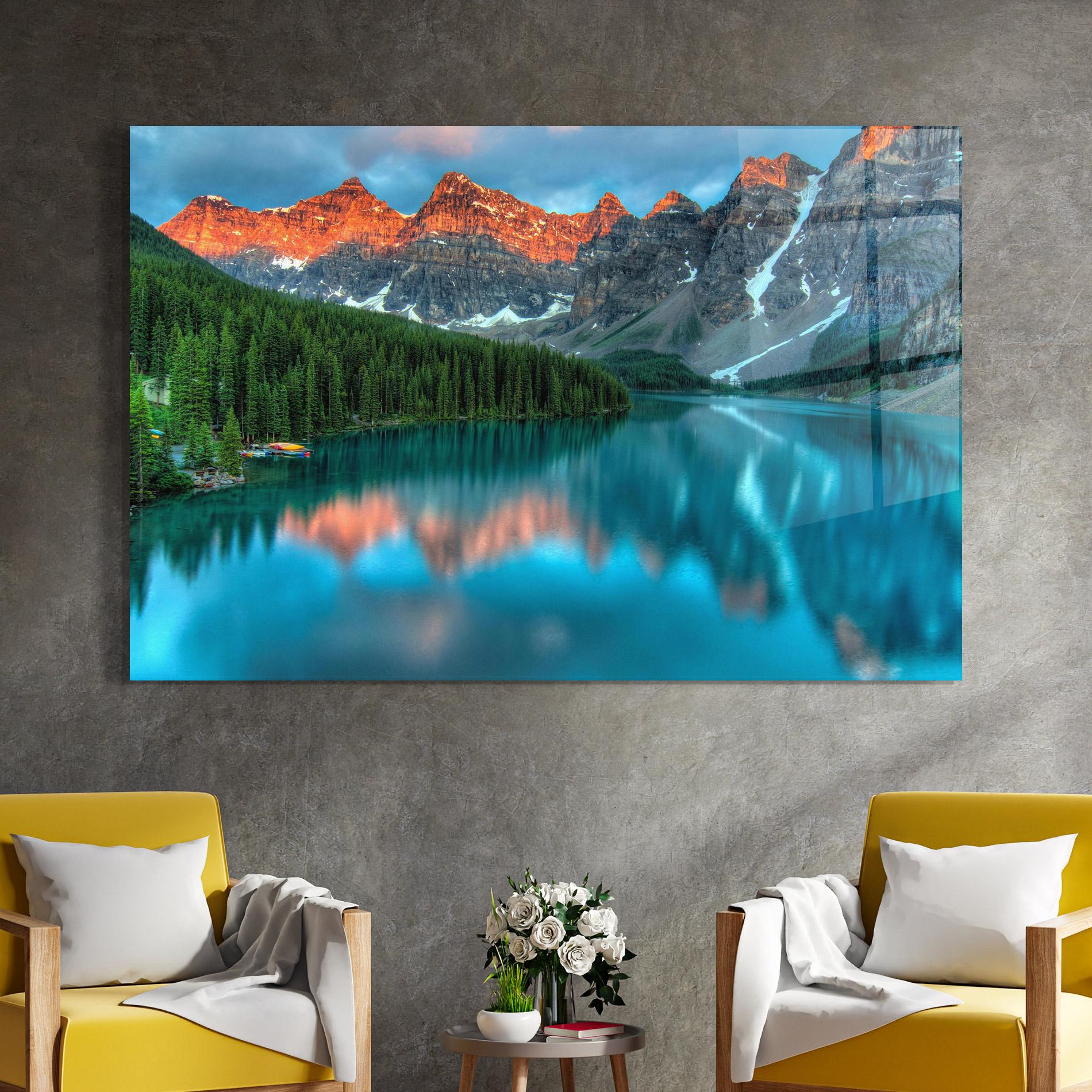 Tablou Sticla Beautiful Blue Lake mockup 4