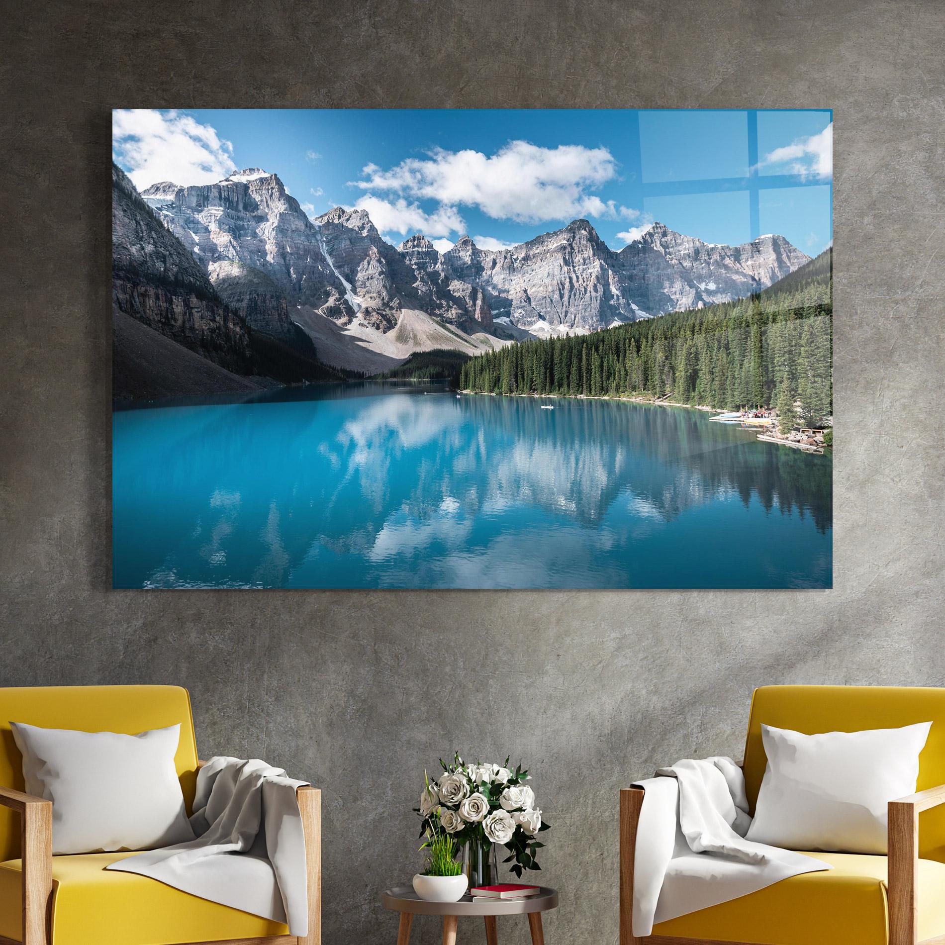 Tablou Sticla Beautiful Lake Canada mockup 4