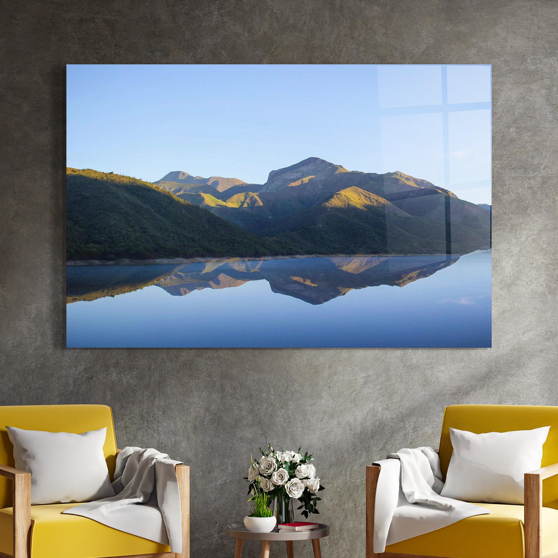 Tablou Sticla Blue Nice Lake mockup 4