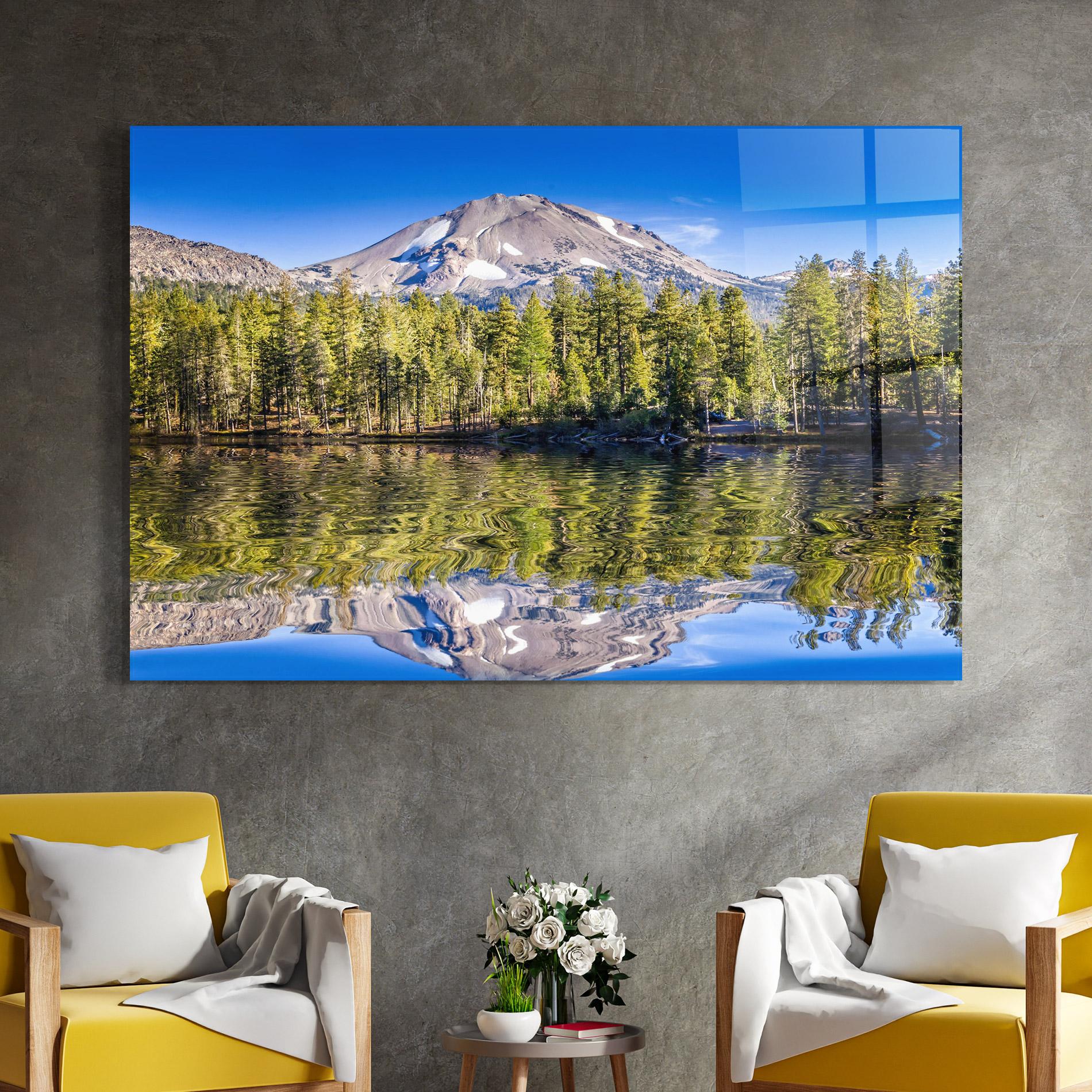 Tablou Sticla Green Tree Lake mockup 4