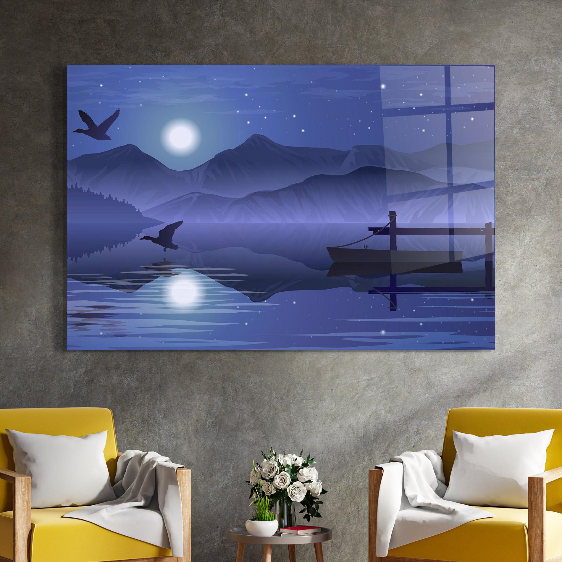 Tablou Sticla Lake Purple Night mockup 4