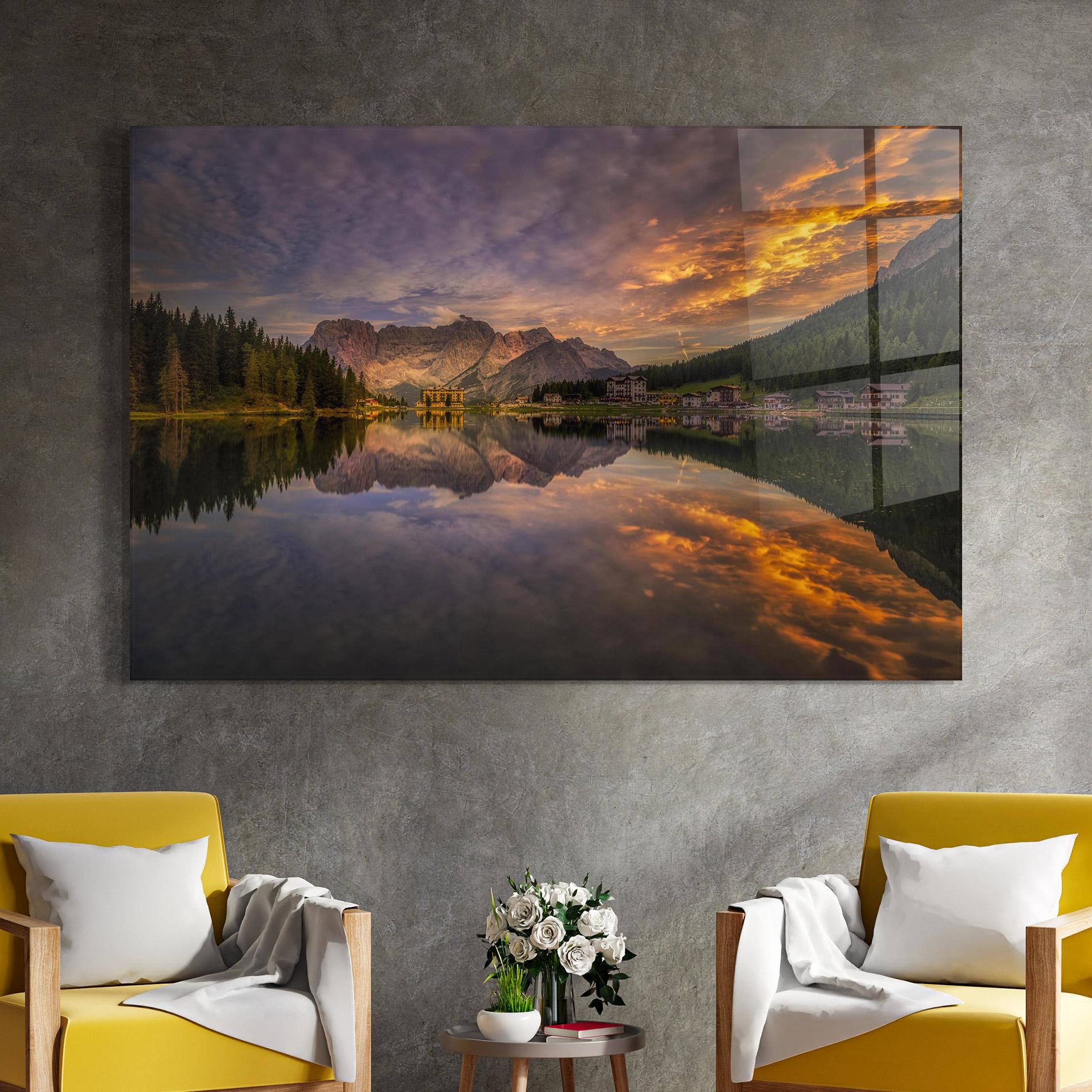 Tablou Sticla Misurina Sunset mockup 4